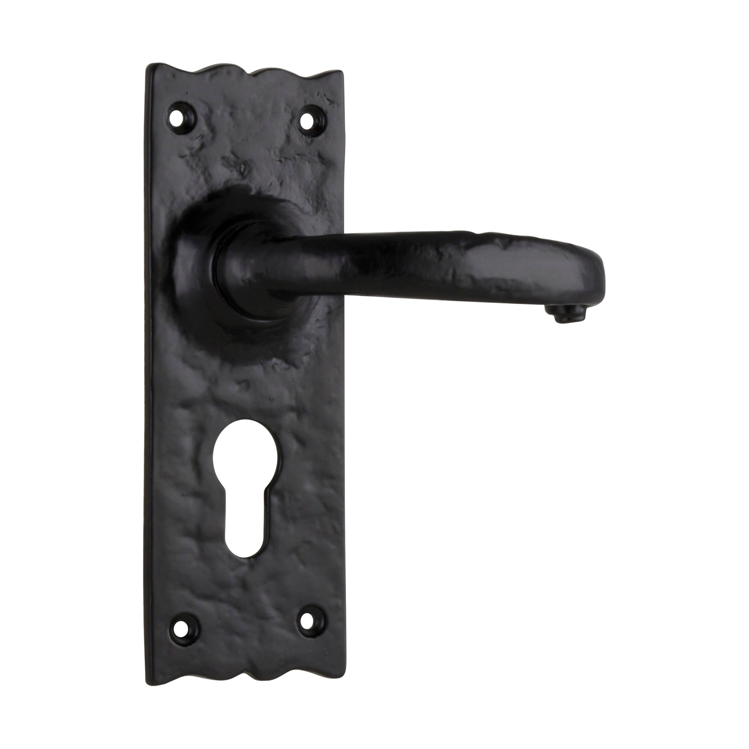 Gloucester Iron Euro Door Lever Pair - Matte Black Finish - 158mm x 50mm x 53mm - Vintage Style Door Handle for Interior & Exterior Doors - Perfect for Home, Office, and Commercial Spaces