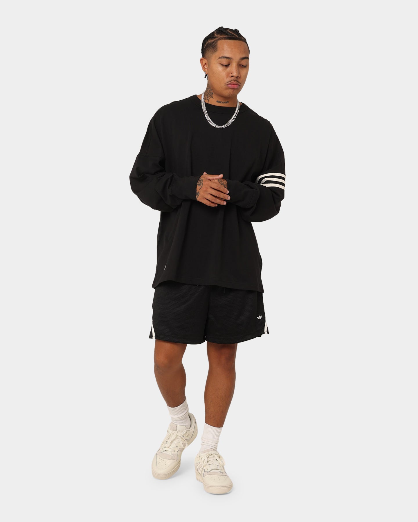 Adidas NeuClassics Long Sleeve T-Shirt for Men - Black & White Cotton Crewneck Casual Shirt | Gym, Workout & Everyday Wear