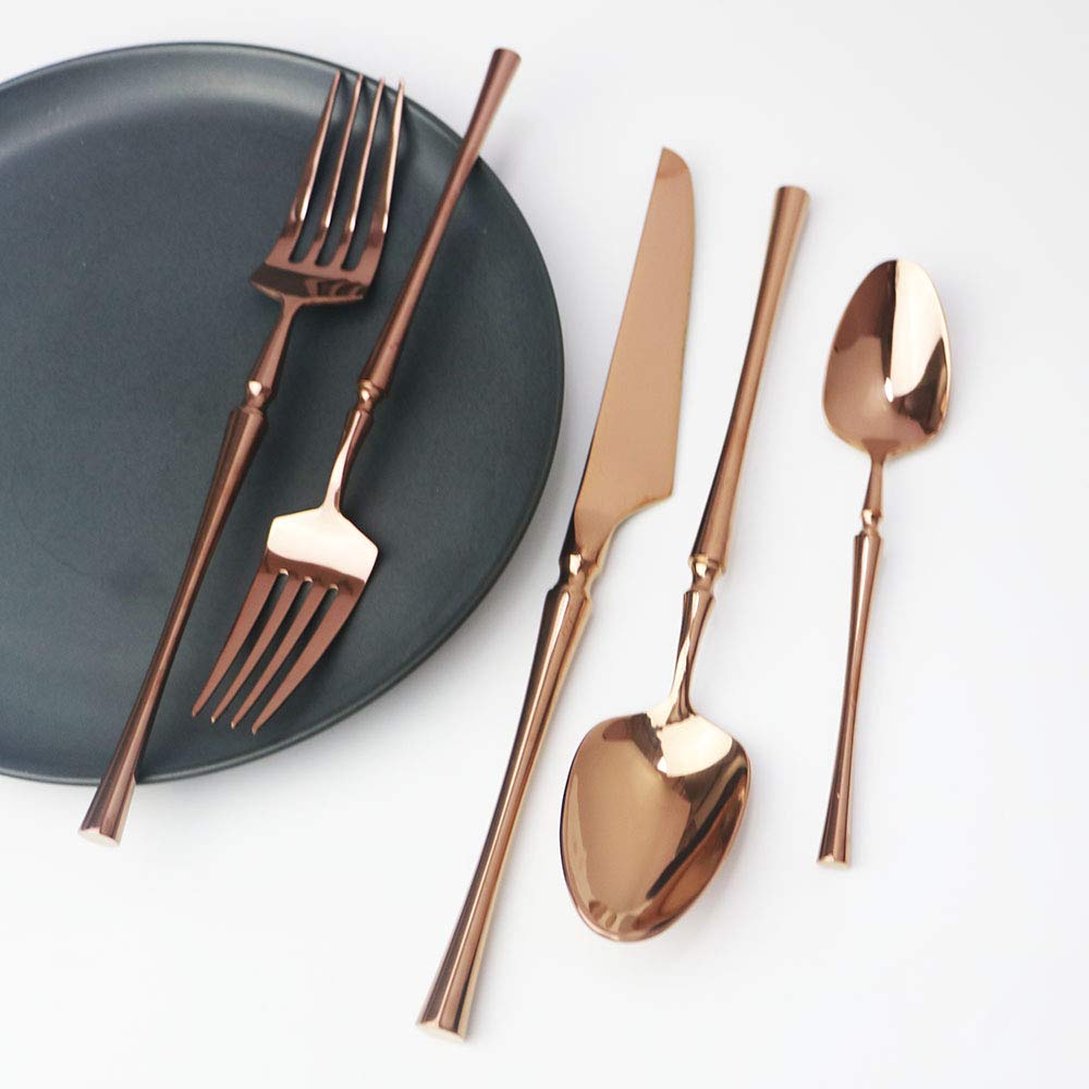 JASHII 5-Piece Rose Gold Flatware Set - Stainless Steel Silverware Cutlery Set for 1 Person | Dishwasher Safe & Elegant Dining | Perfect for Wedding Gifts, Bridal Showers & Formal Dinner Parties