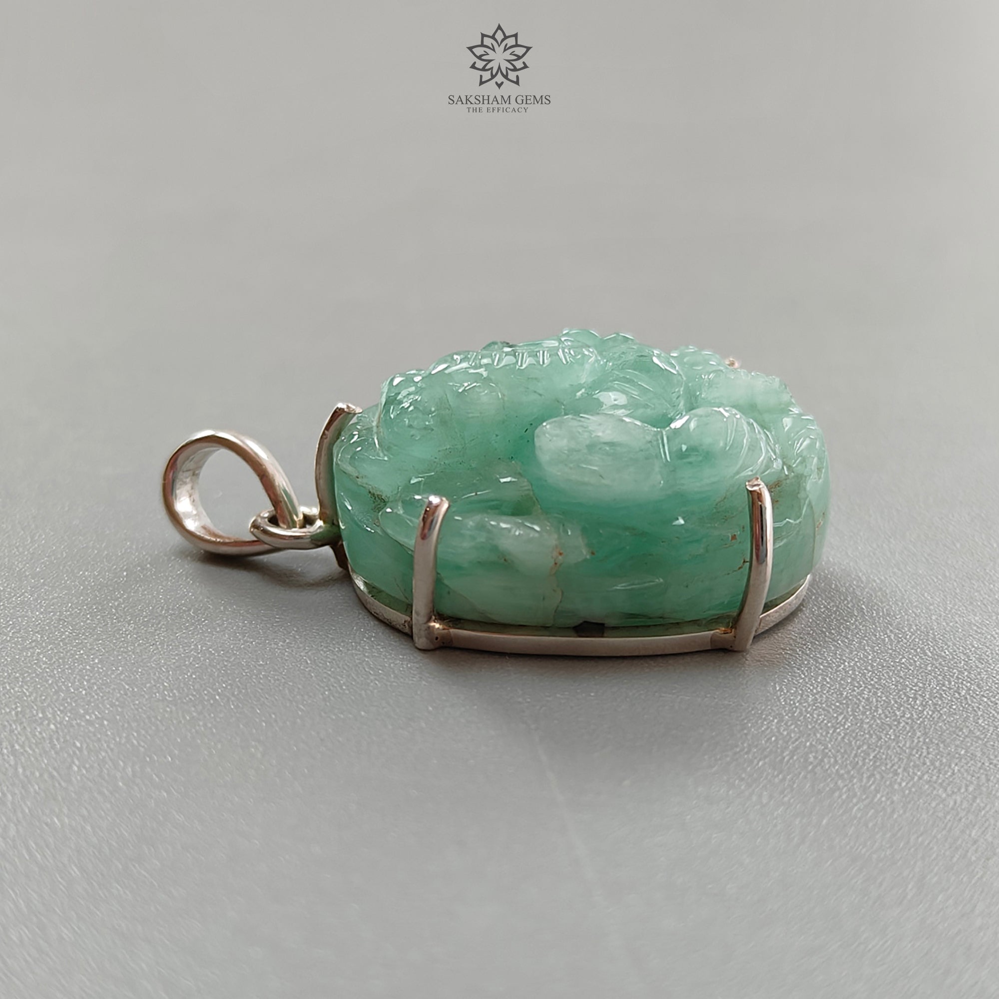 Natural Untreated Green Emerald Ganesha Pendant - 9.06g 925 Sterling Silver Prong Set Jewelry for Meditation & Spiritual Protection | Hindu God Ganesh Idol Necklace for Blessings & Good Fortune