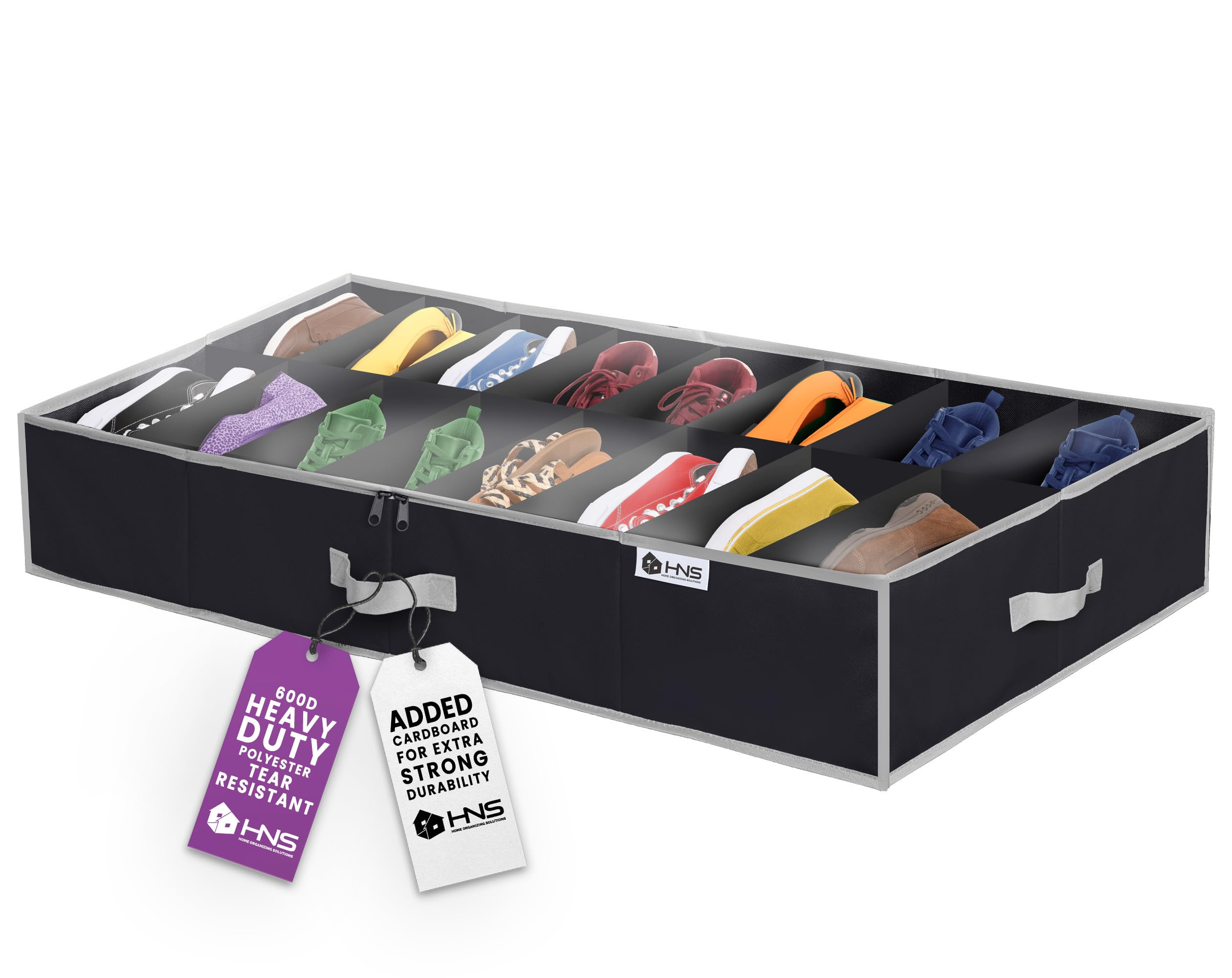 Extra-Large Under Bed Shoe Storage Organizer - Durable Vinyl Cover with Strong Zipper for Men's & Women's Shoes, Sneakers & High Heels | Space-Saving Closet & Bedroom Organization Solution | Perfect for Small Apartments & Dorm Rooms