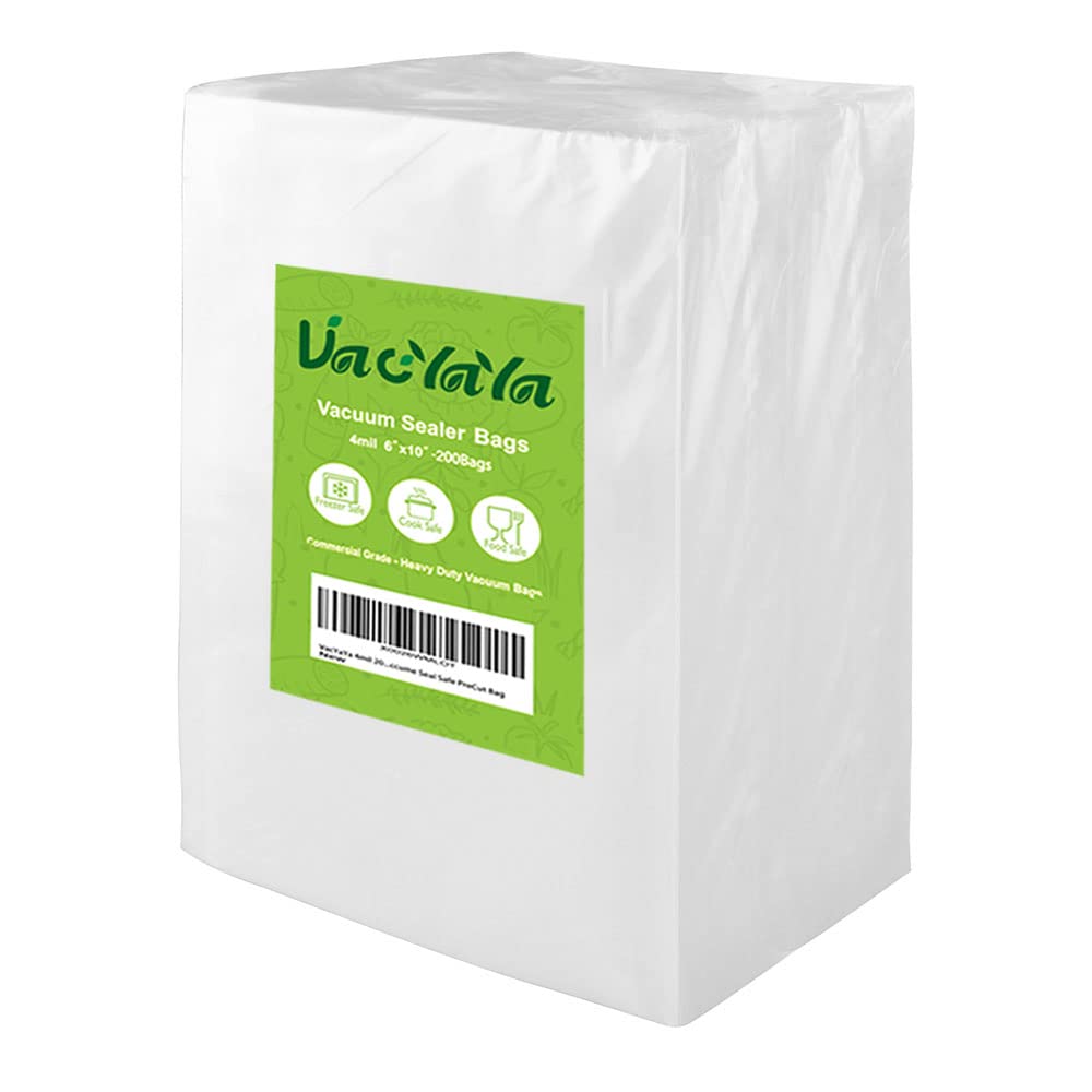 VacYaYa 4mil 200 Pint Size 6 x 10 Inch BPA Free Heavy Duty Vacuum Sealer Storage Bags for Food Preservation, Sous Vide, Meal Prep & Long-Term Freezer Storage | Pre-Cut Vacuum Seal Bags for Freshness & Extended Shelf Life