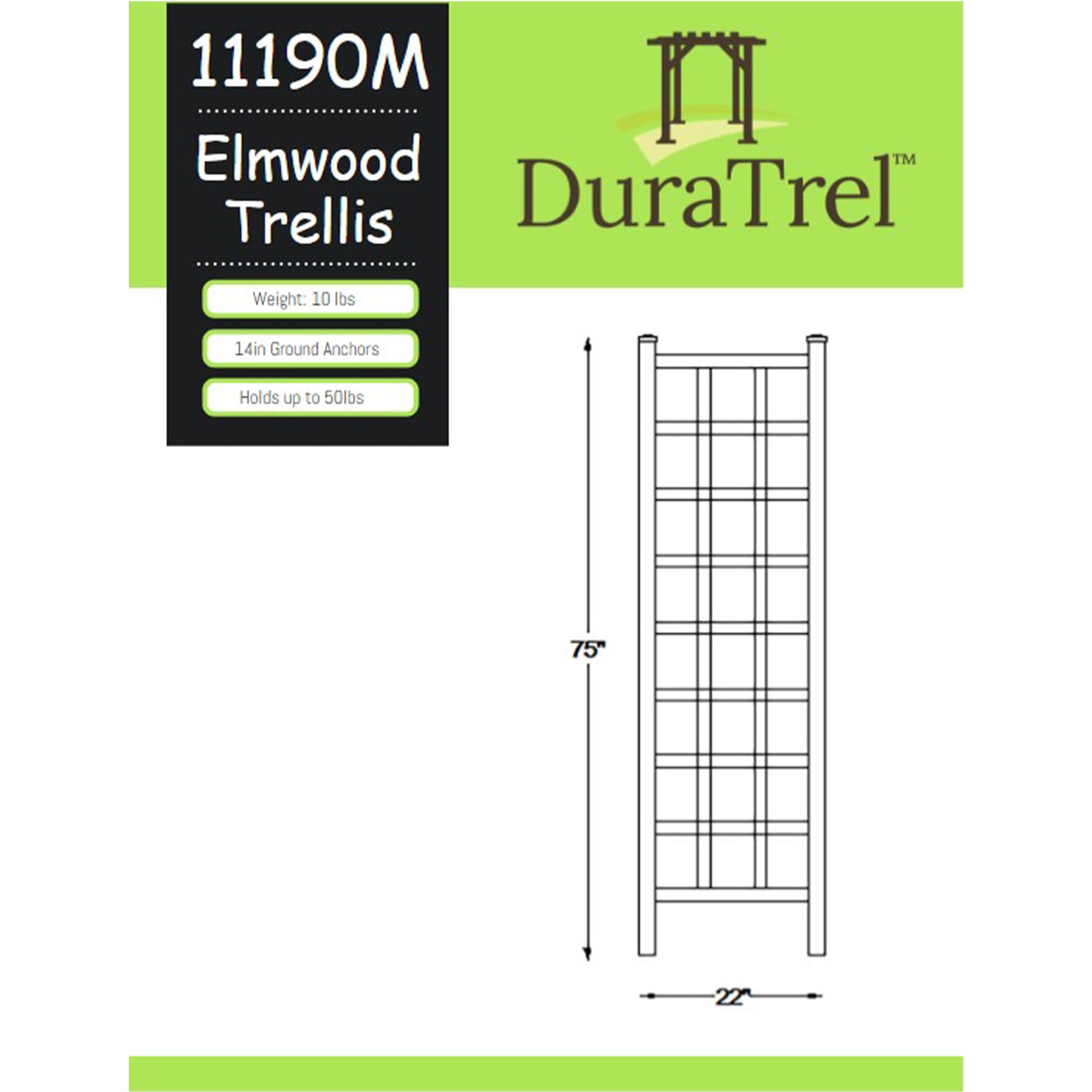 Dura-Trel Elmwood 22x75 Inch Indoor/Outdoor Garden Trellis with Ground Anchors - Plant Support for Vines, Climbing Plants, Flowers & Vegetables in Mocha - Perfect for Backyard, Patio, Balcony & Vertical Gardening