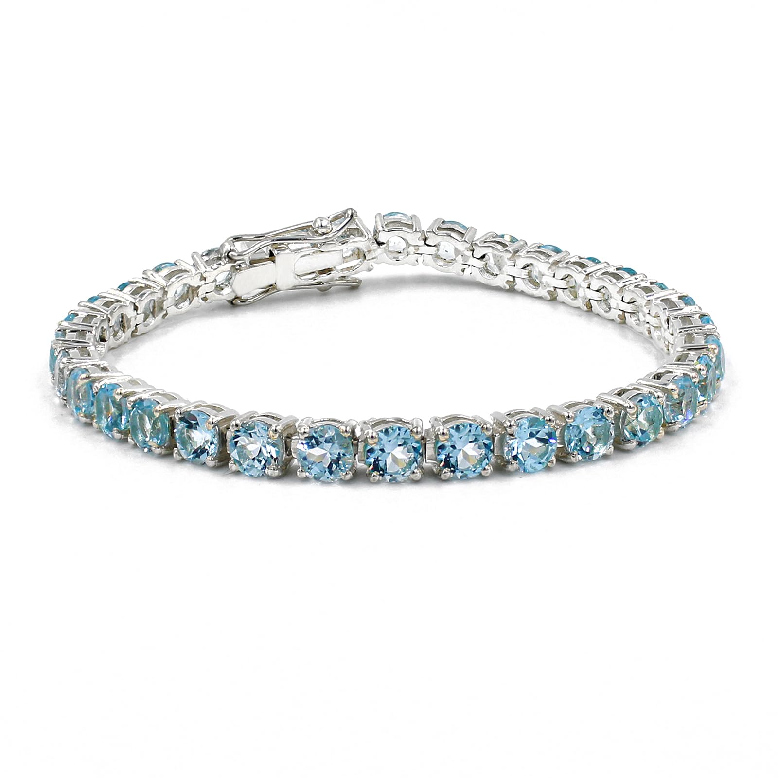 925 Sterling Silver Tennis Bracelet for Women - Blue Topaz Gemstone Designer Bracelet, Fashion Jewelry Gift (7.5