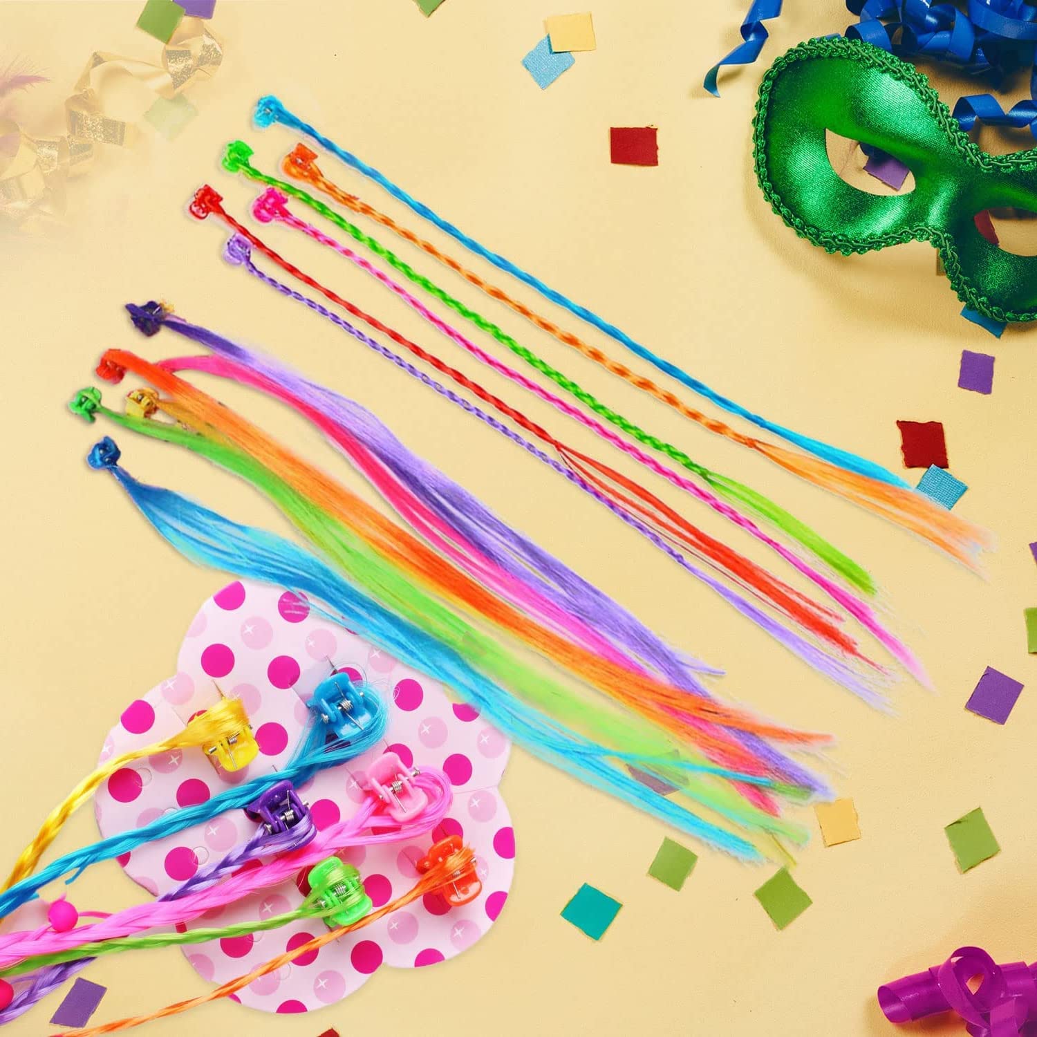 Colorful Kids Hair Clips & Braids - 12PC Hair Extensions for Girls, Party & School Styles