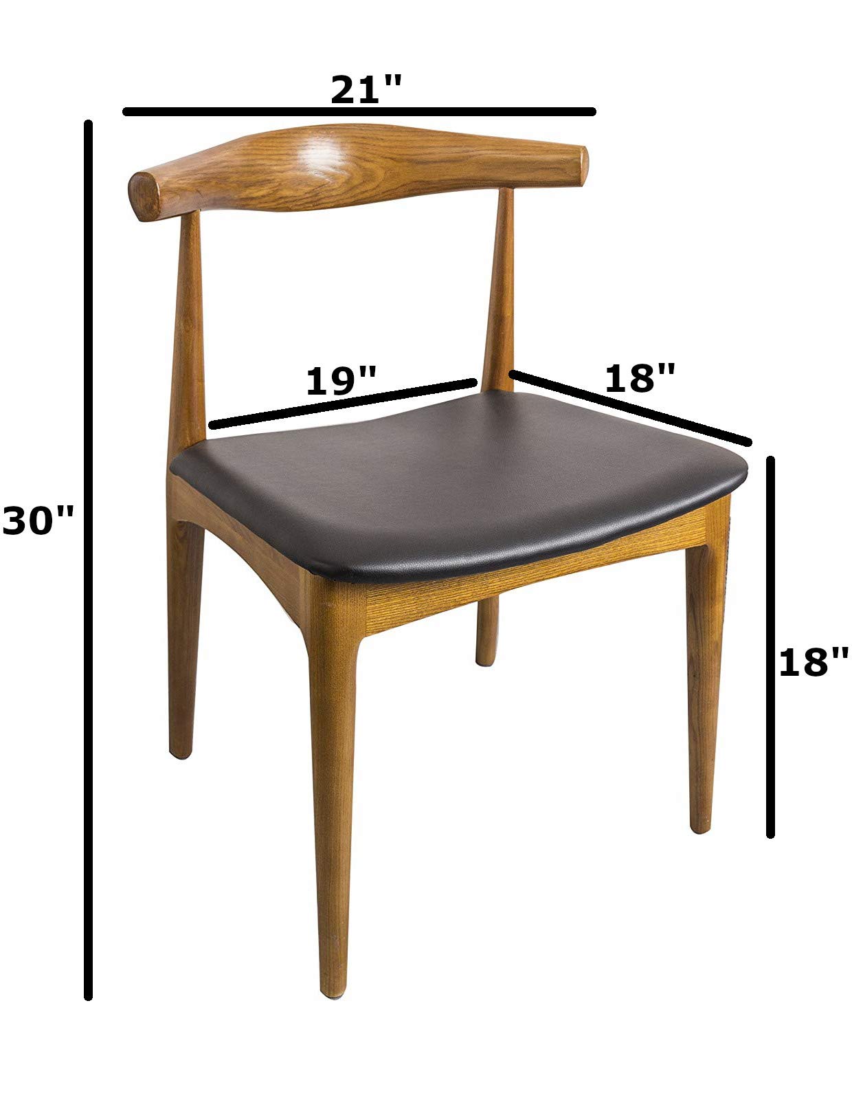 Modern Hans Wegner Style Elbow Dining Chair - Black Faux Leather Seat with Natural Ash Wood Frame - PU Cushion - Perfect for Kitchen, Dining Room & Office (Set of 1)