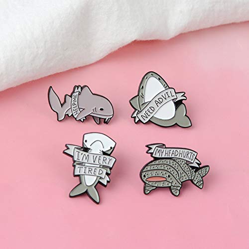 4Pcs Cute Cartoon Enamel Pin Set - Punk Brooches Lapel Pins for Women Girls Kids | Costume Decoration, Clothing & Bag Accessories | Shark Design | Perfect for DIY Crafts, Gifts & Fashion Outfits