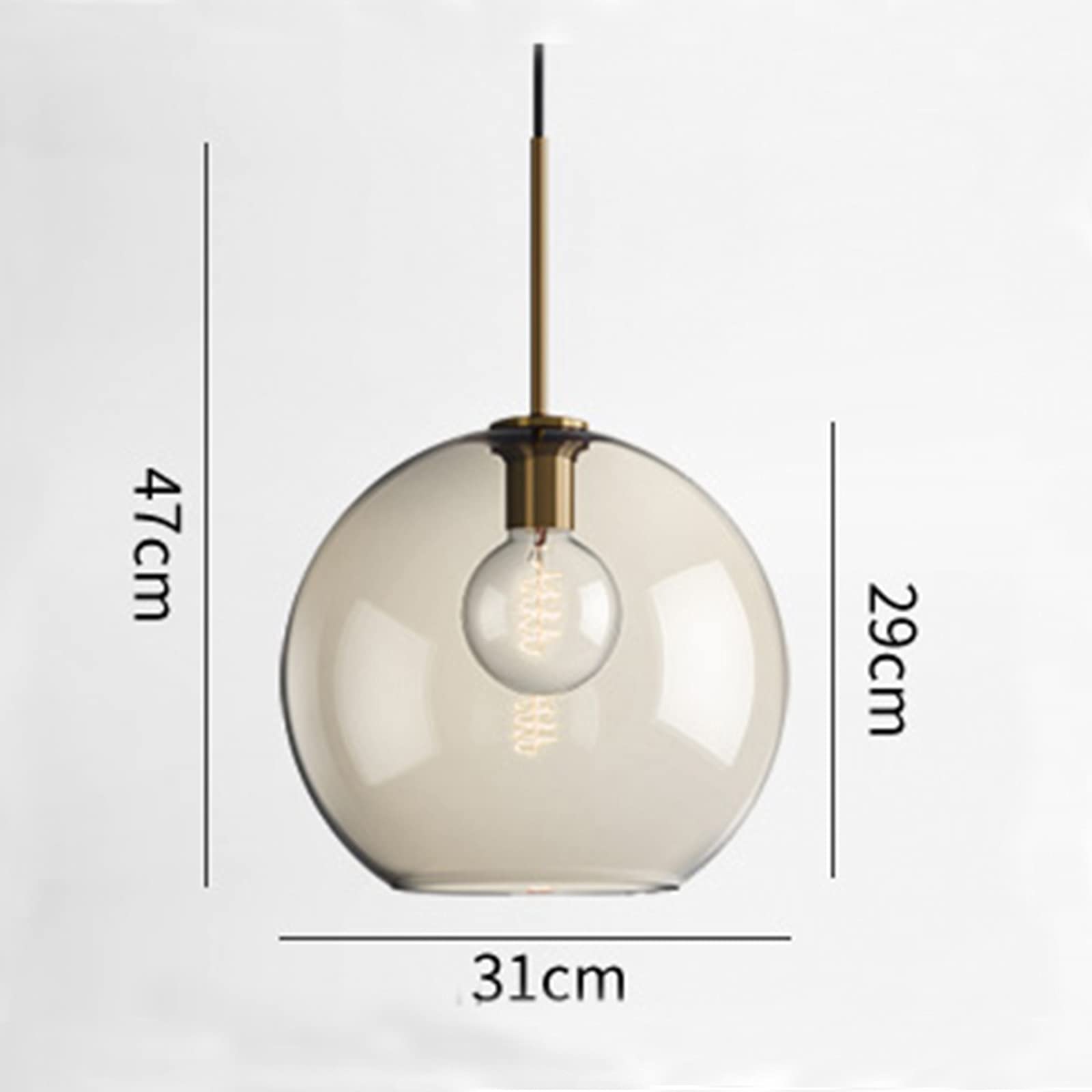 3-Light Spherical Grey Glass Pendant Lighting - Modern Globe Glass Hanging Lamp Chandelier for Dining Room, Kitchen Island & Living Room Decor