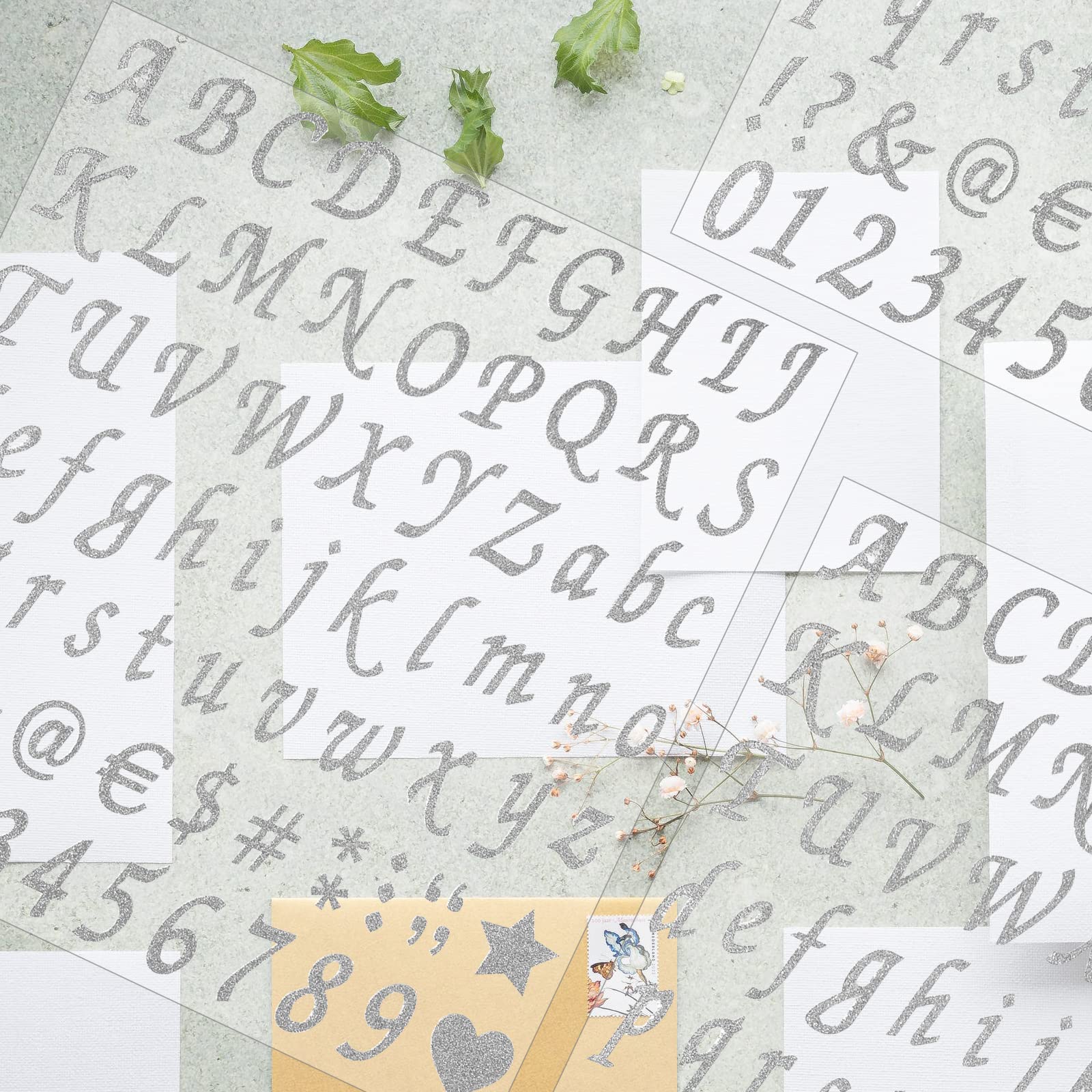 12 Sheets Self-Adhesive Glitter Alphabet & Number Stickers - Silver Letter Decals for Mailbox, DIY Crafts, Scrapbooking, Graduation Cap Decoration, Classroom Decor, Business Signs & Car Decals - Perfect for Address Marking & Creative Projects