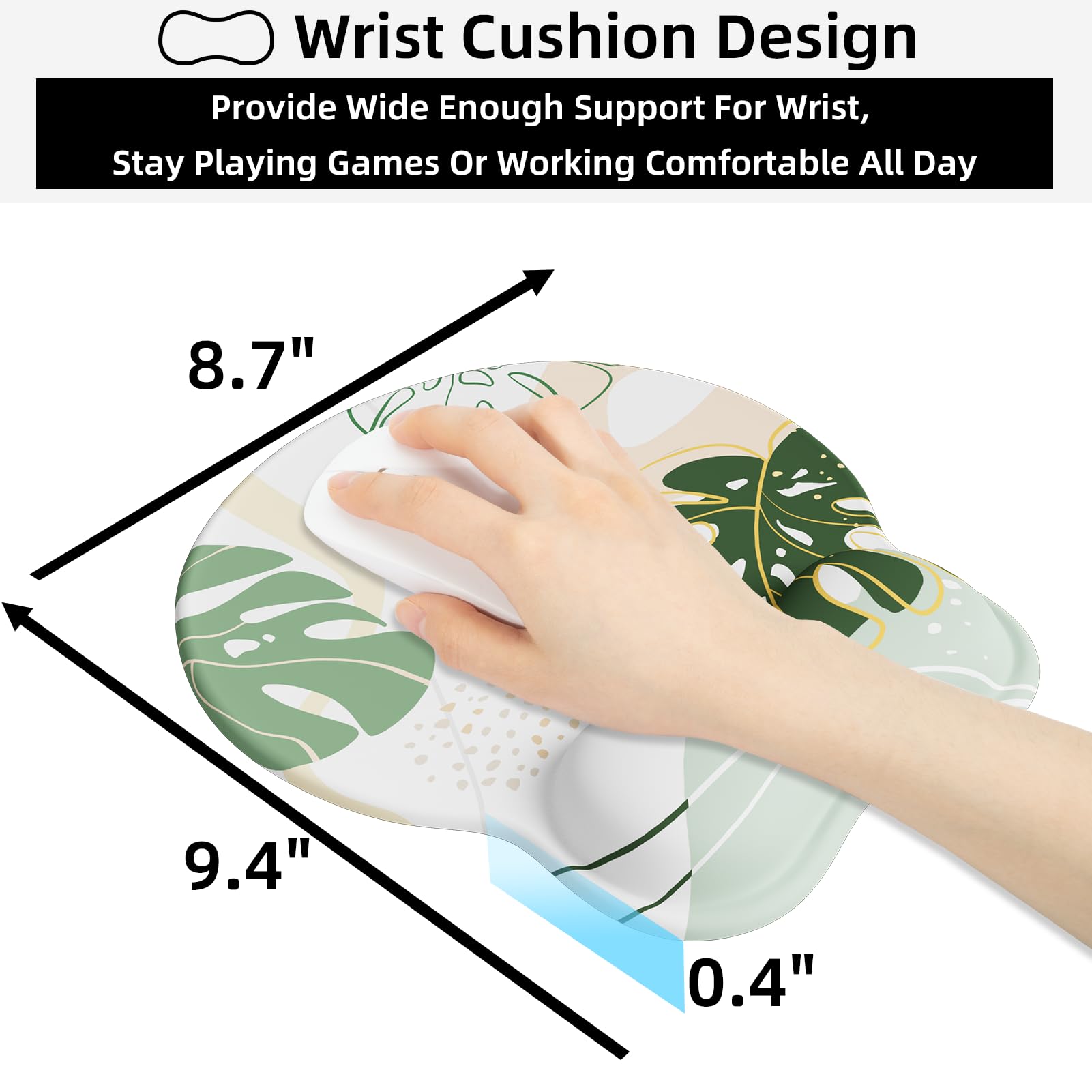 Ergonomic Mouse Pad with Wrist Rest for Comfortable Typing & Office Work - 2-in-1 Desk Mouse Pad Set with Coaster - Green Plant Design for Computer, Gaming & Home Office Use
