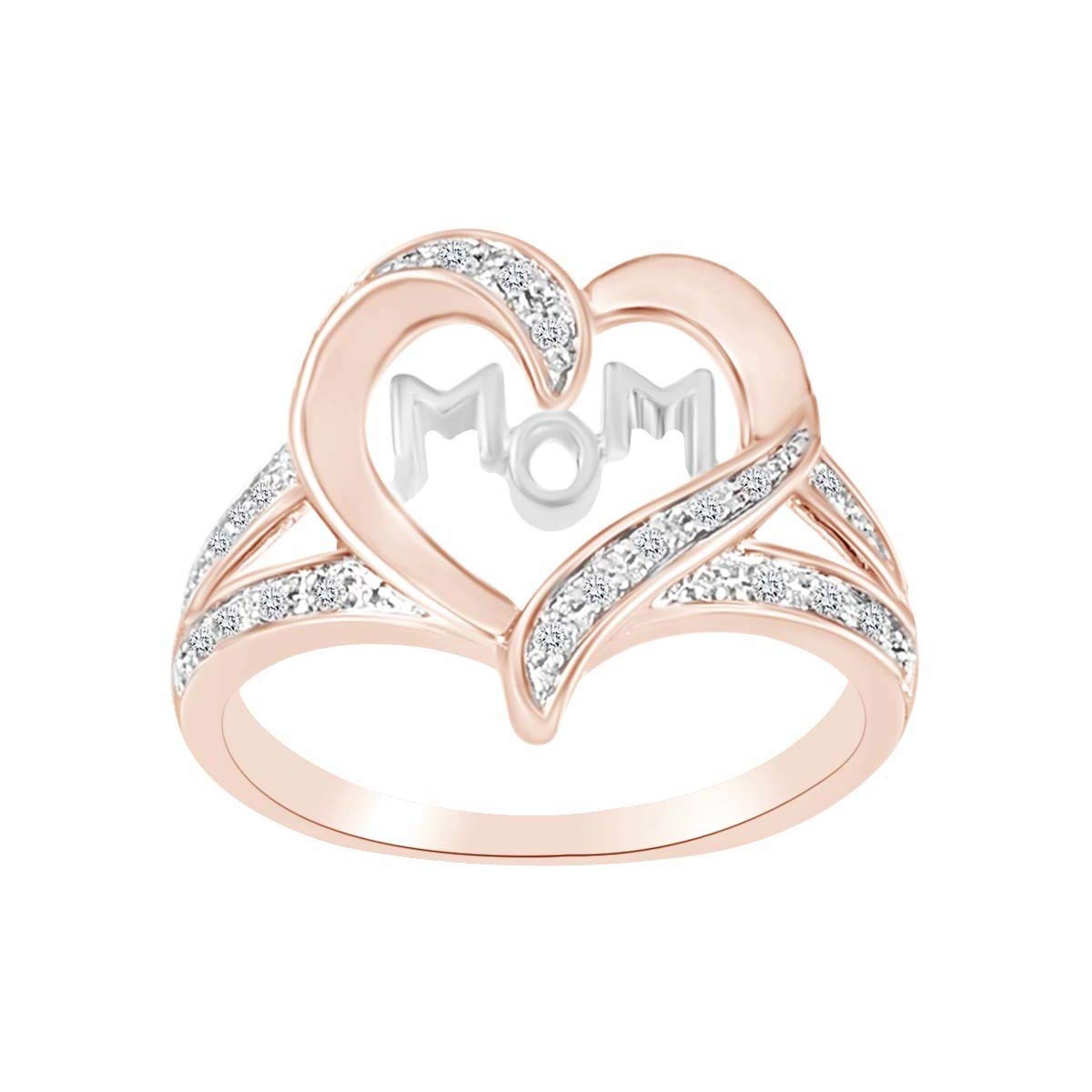 0.1 Cttw Round Natural Diamond Two-Tone Heart Ring in 14k Gold Over Sterling Silver - Elegant Valentine's Gift, Anniversary Jewelry for Women