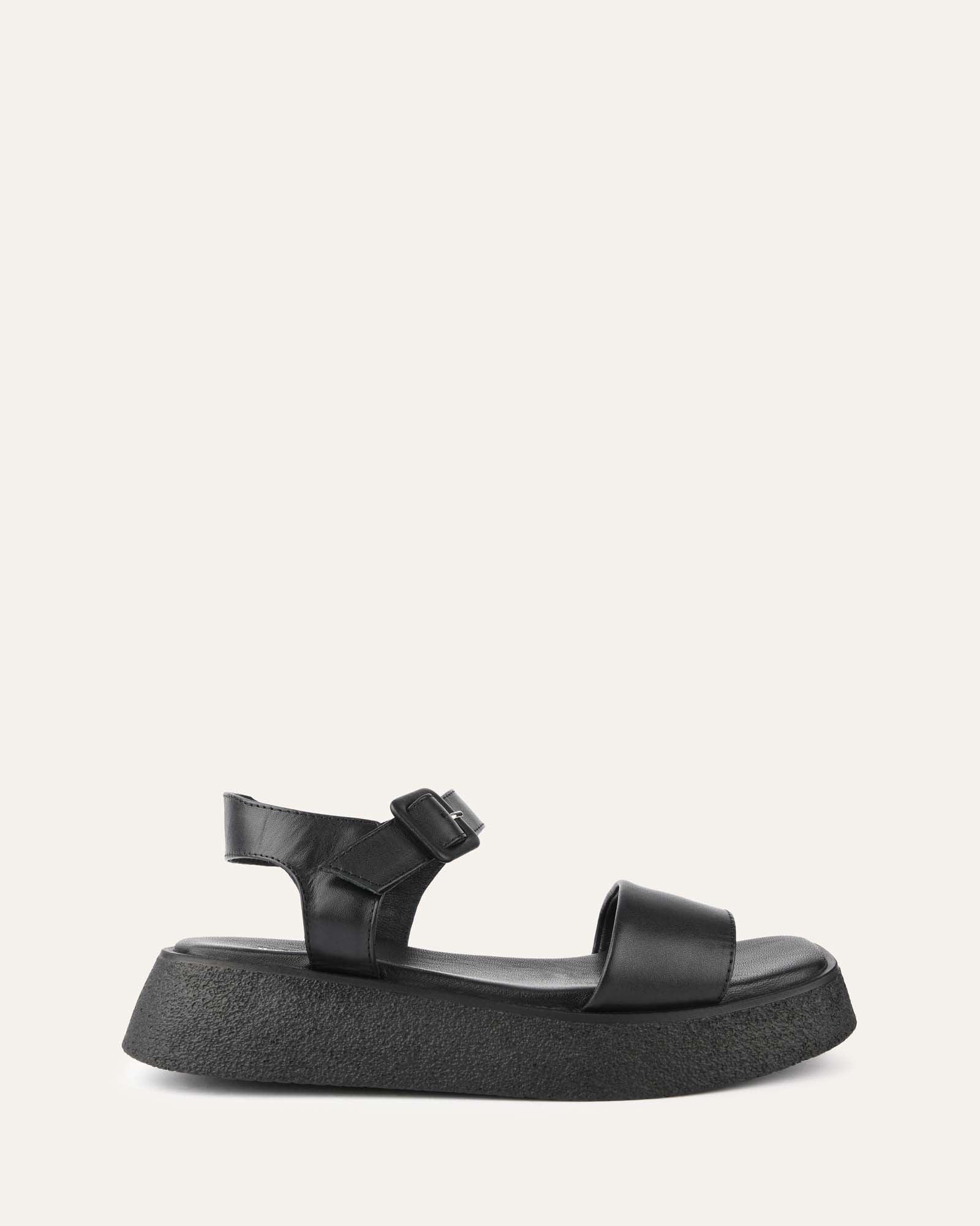 ZURI Women's Flat Sandals - Black Genuine Leather Comfortable Slip-On Sandals for Walking, Beach, Vacation & Casual Outings