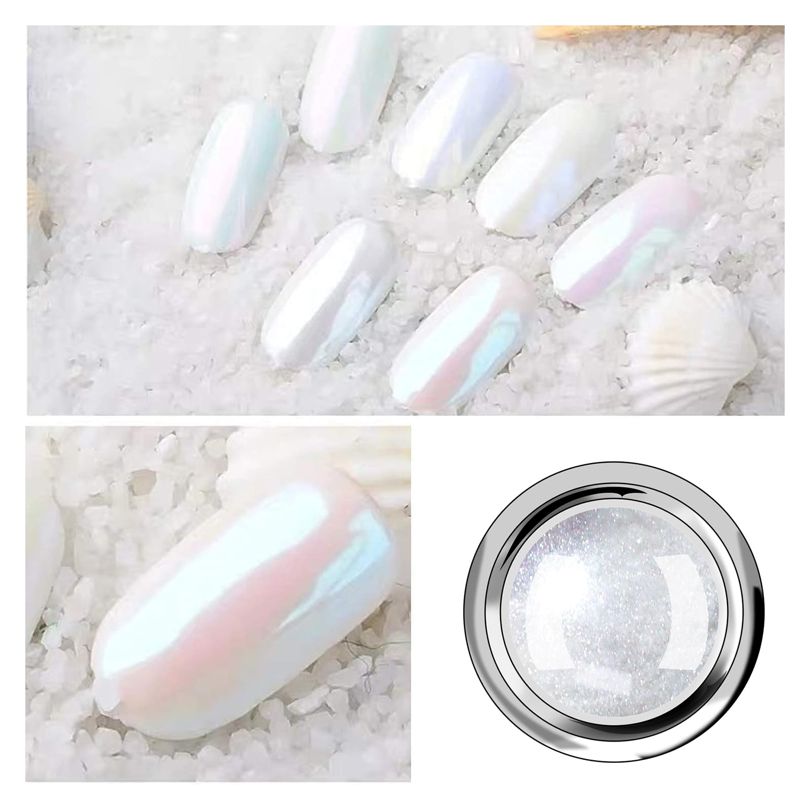 6 Pcs White Chrome Pearl Effect Nail Powder - Mirror Glitter Dust for Nail Art Designs | DIY Manicure, Salon Nail Decoration & Party Makeup Accessories