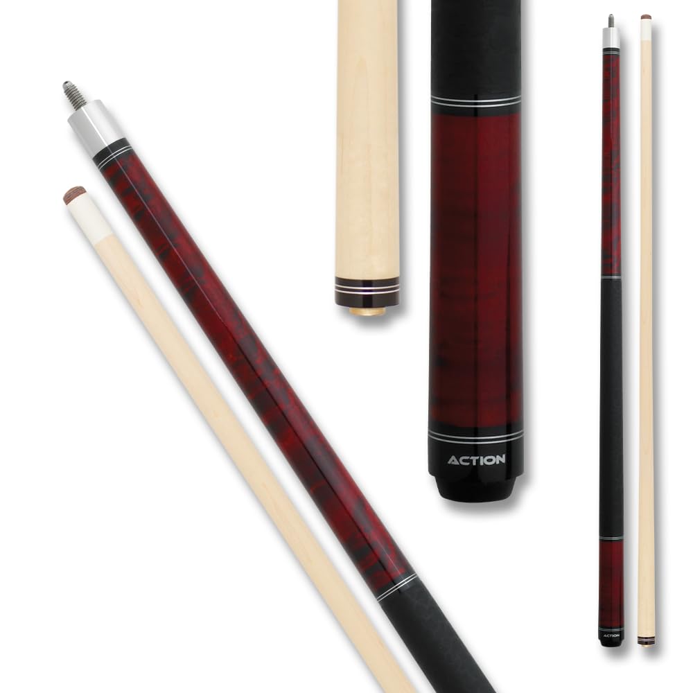 Action RNG02 Burgundy Stained Maple Pool Cue Stick - 58 Inch Professional Billiard Cue with Faux Leather Grip & Rubber Bumper - Perfect for Home Game Rooms, Bars, and Competitive Pool Tournaments
