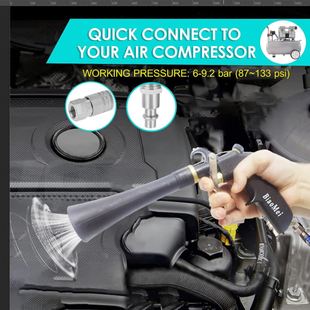 High Pressure Car Interior Cleaning Gun - Auto Detailing Washing Gun with Brush, Aluminum Rotating Tube & Air Regulator Control - Works with Air Compressor - Perfect for Car Detailing, Upholstery Cleaning & Vehicle Maintenance