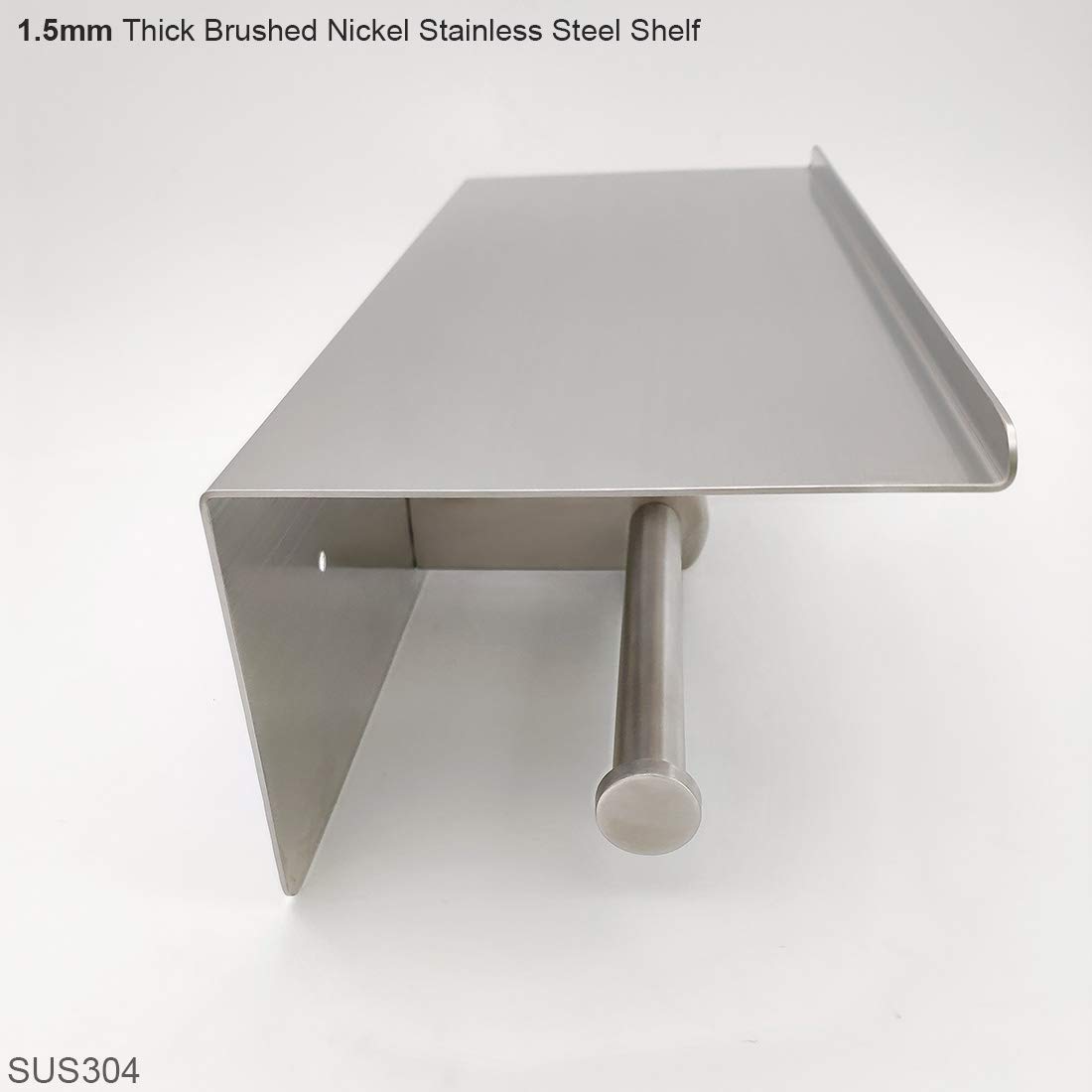 GZILA Large Double Toilet Paper Holder with Shelf - Wall Mounted SUS304 Stainless Steel Bathroom Organizer - Dual Roll Tissue Dispenser & Phone Storage Rack - Brushed Nickel Finish for Modern Bathrooms, Powder Rooms & Guest Toilets