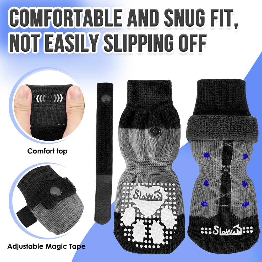 SlowTon Non-Slip Dog Socks - 3 Pairs Anti-Slip Pet Socks with Double-Sided Grips for Small, Medium & Large Dogs | Traction Socks for Hardwood Floors, Senior Dogs & Paw Protection | Perfect for Indoor Use, Slippery Surfaces & Post-Surgery Recovery