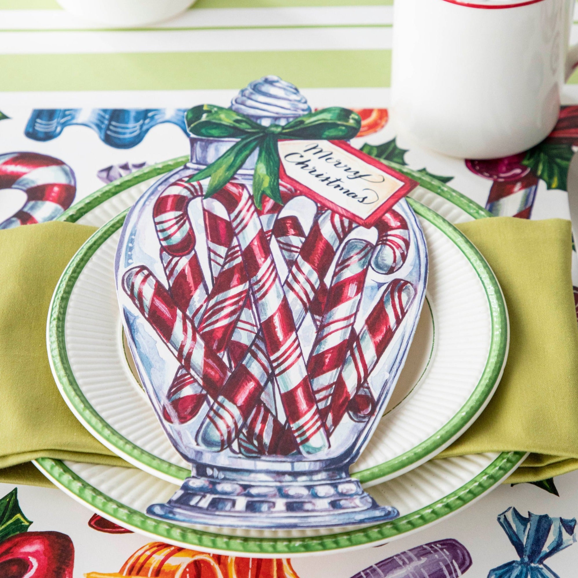 Festive Red & White Striped Candy Cane Jar - Holiday Table Decor for Christmas Parties, Home Centerpiece & Seasonal Gift Giving