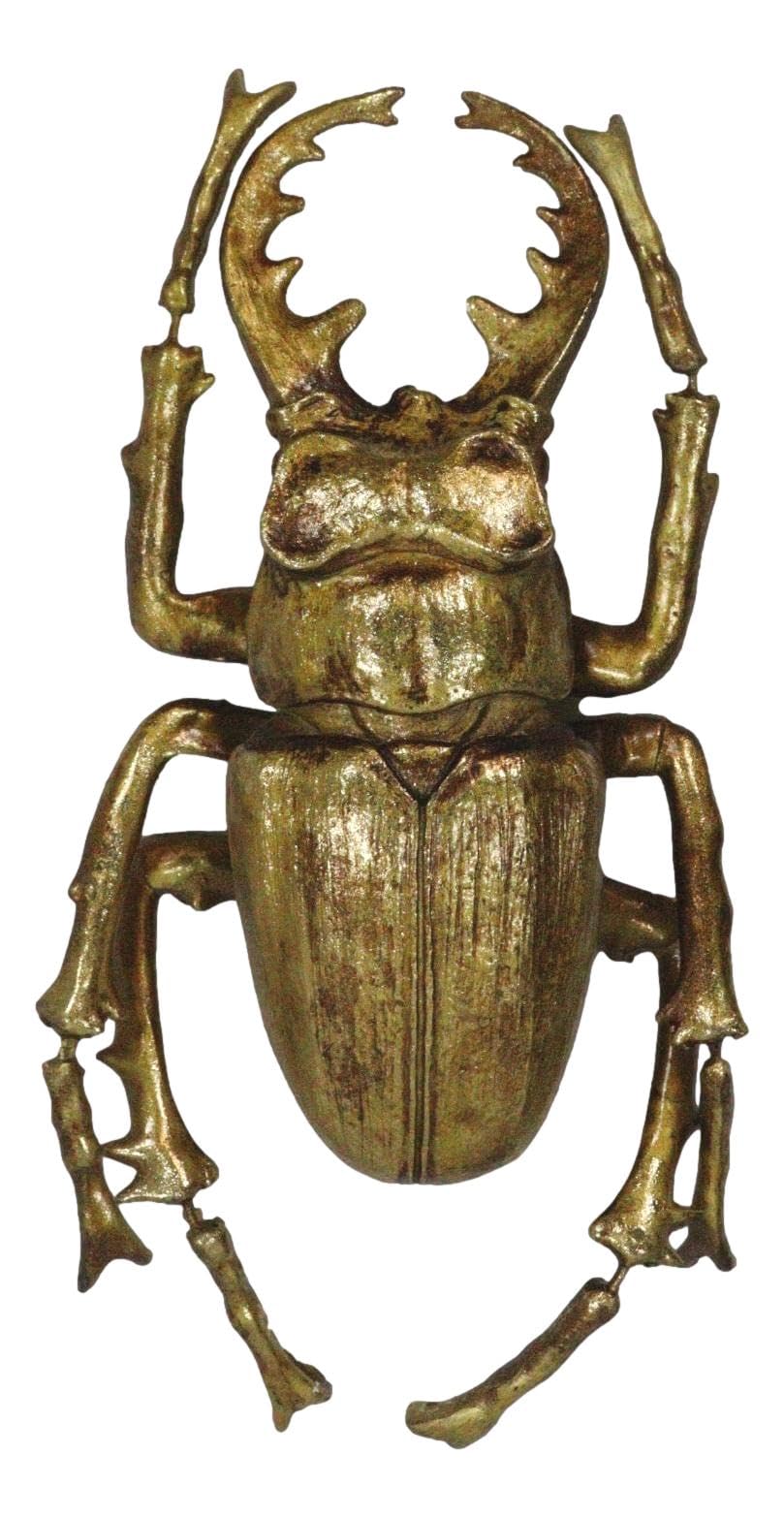 Ebros Large Gold Leaf Resin Modern Chic Exotic Beetle Wall Sculpture - Giant Stag Table Decor, Museum Gallery Taxidermy Model Figurine Accent Piece for Home Office Luxury Decor