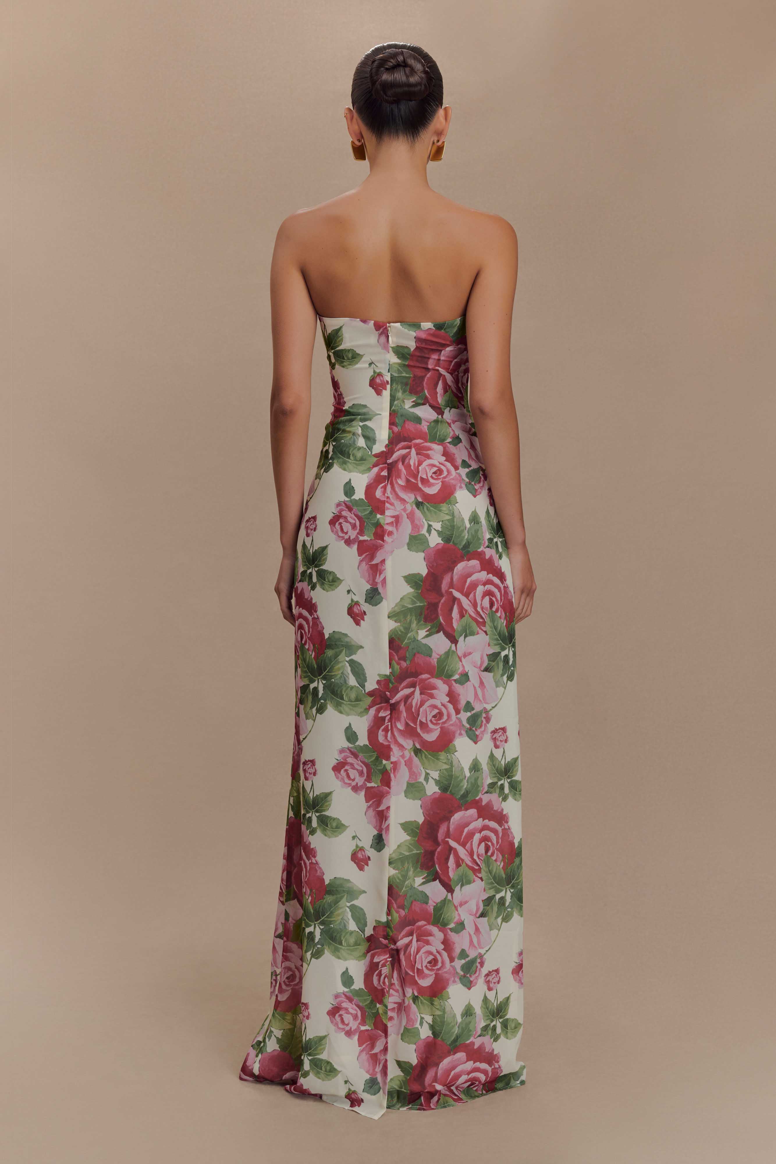 Ella Strapless Chiffon Maxi Dress with Sonia Rose Print - Elegant Summer Beach Wedding Party Gown for Women