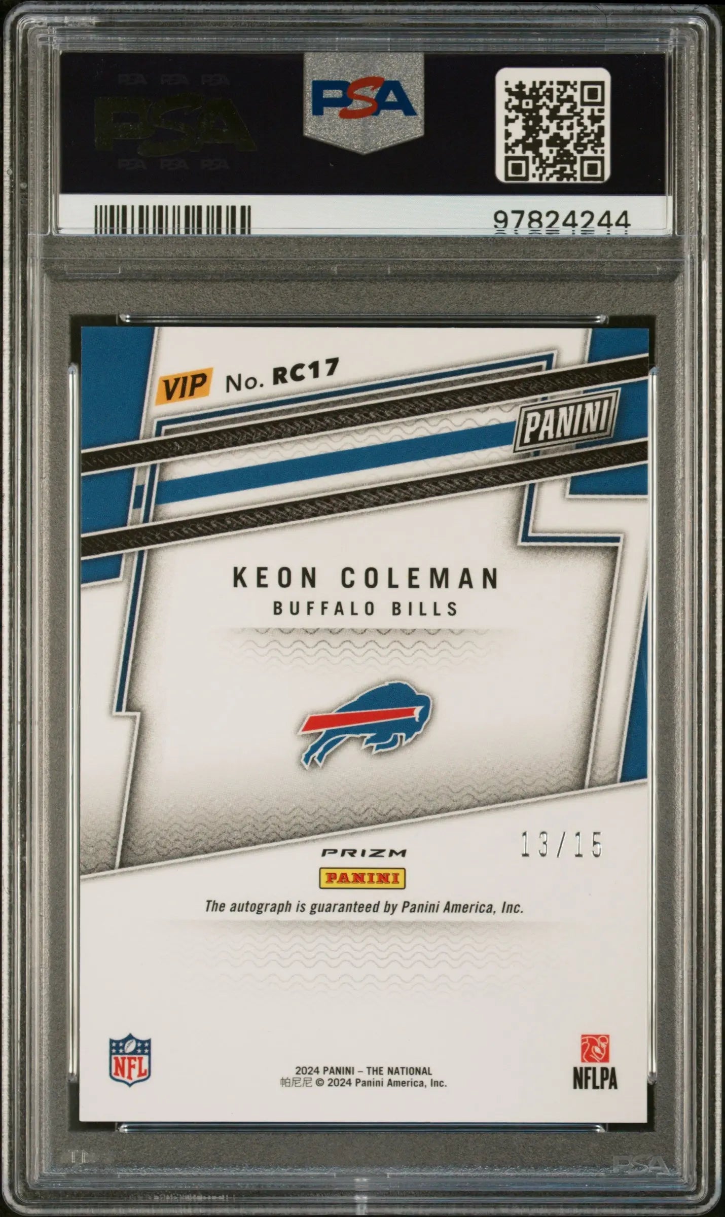 2024 Panini The National VIP Gold Keon Coleman Rookie Auto Hyper Prizm PSA 9 /15 - Rare Football Trading Card for Collectors & Investors - Perfect for Sports Memorabilia Displays & Investment Portfolios