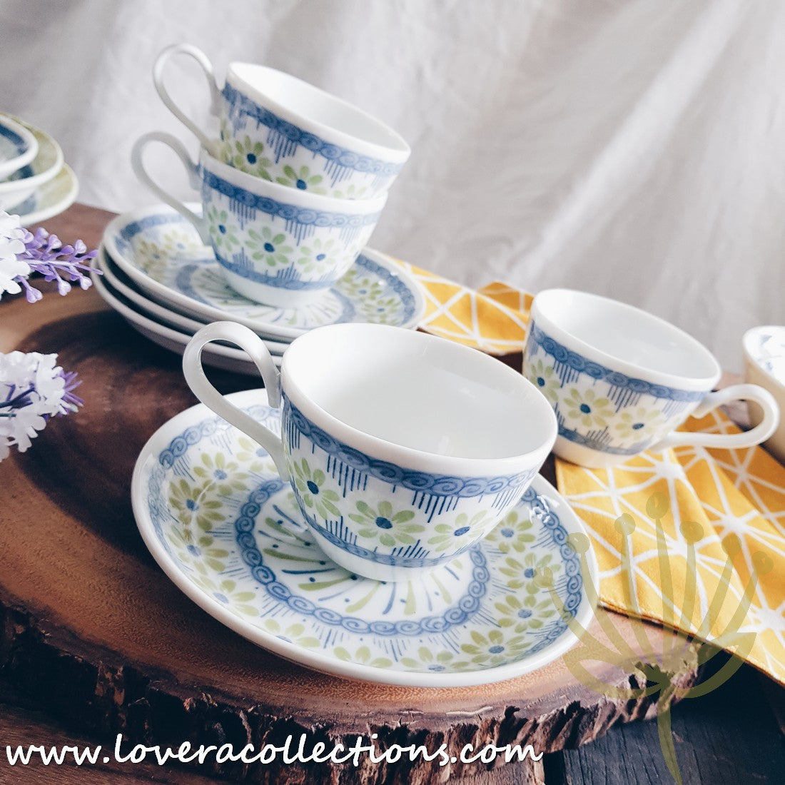 Awasaka Japan Green & Blue Daisy Tea & Dinnerware Set - Elegant Japanese Ceramic Tableware for Tea Time & Dining - Perfect for Home, Restaurants & Gifts