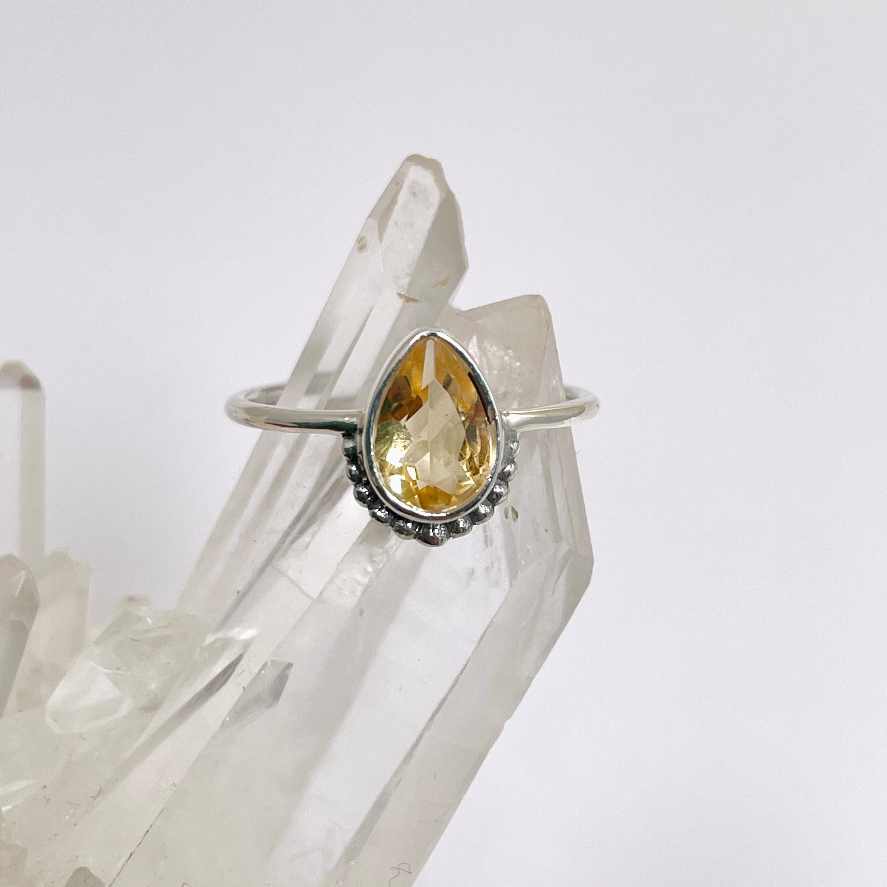 Natural Citrine Teardrop Dainty Band Ring R3800 CIT - Elegant Jewelry for Women, Perfect for Weddings, Parties & Everyday Wear