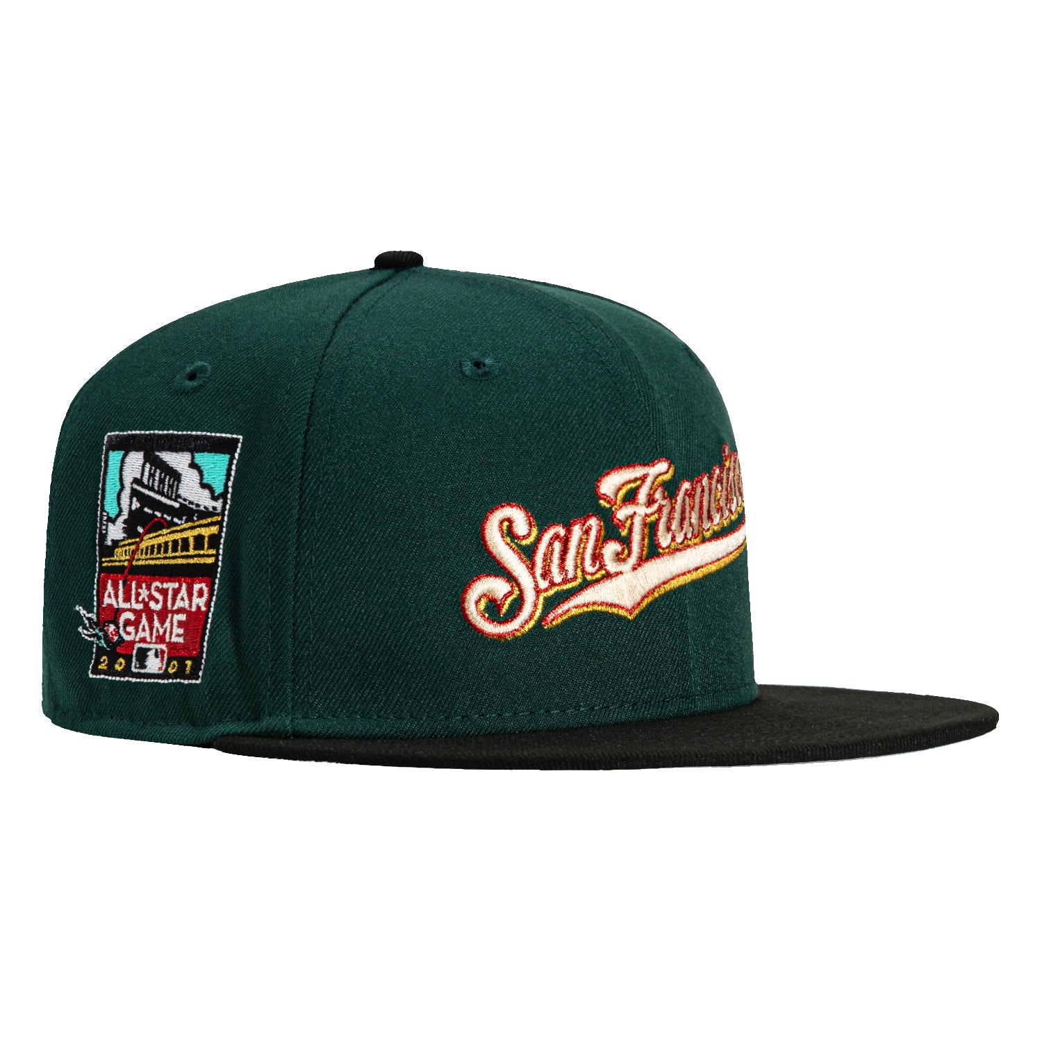 New Era 59Fifty San Francisco Giants 2007 All Star Game Patch Winter Forest Script Hat - Green & Black Baseball Cap for Men, Sports Fans & Collectors - Perfect for Baseball Games, Streetwear & Gift Giving