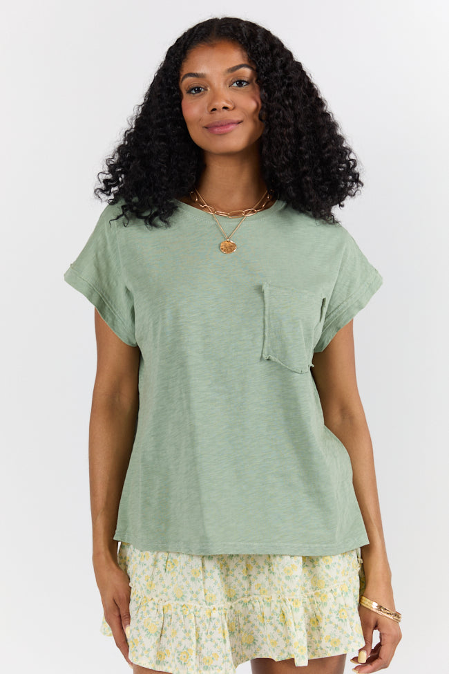All Washed Up Sage Knit Pocket Tee - Soft Cotton Casual T-Shirt for Men | Perfect for Everyday Wear, Layering & Relaxing Outfits