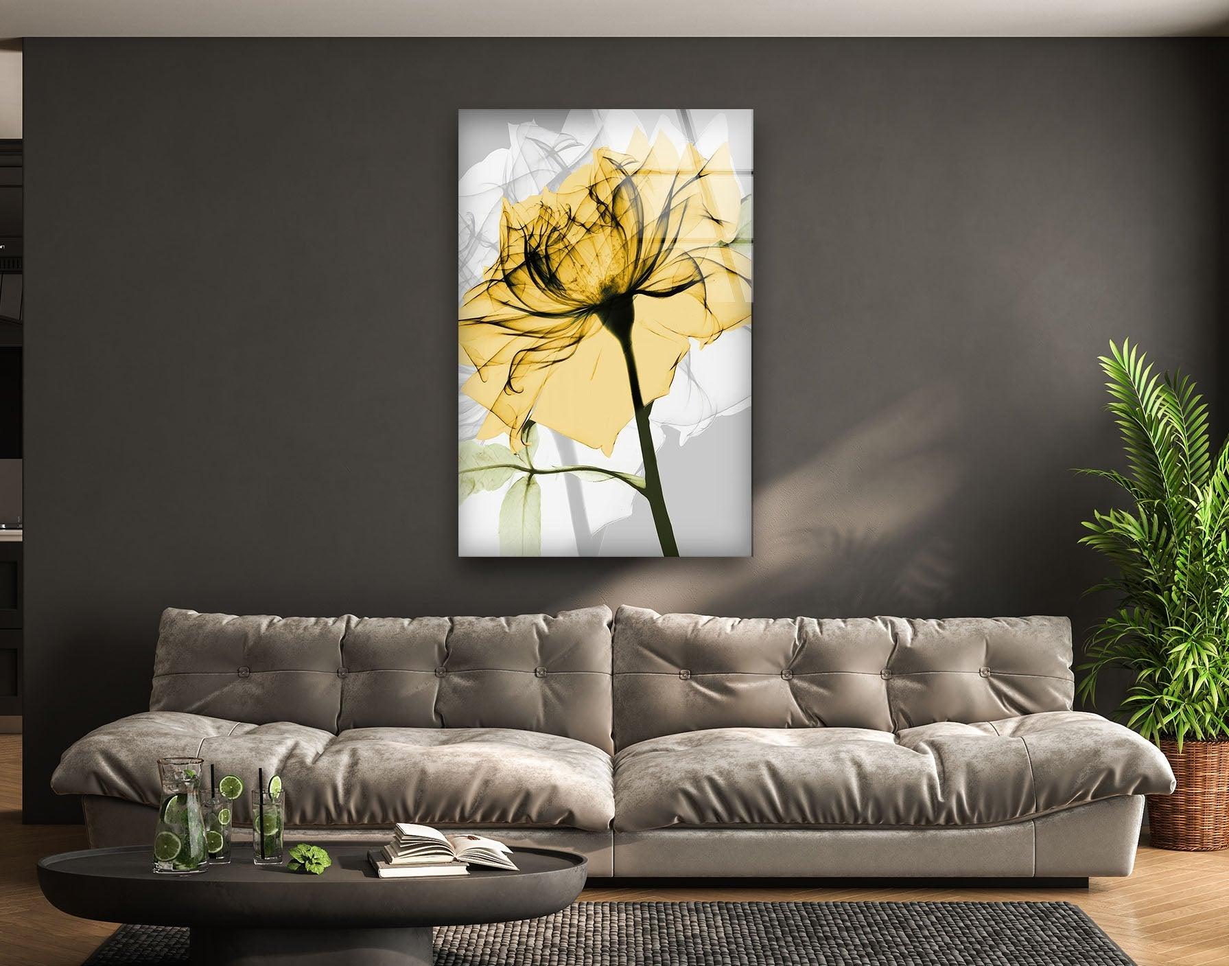 Albert Koetsier Yellow Rose Stained Glass Wall Art - Handmade Floral Decor for Living Room, Bedroom & Office