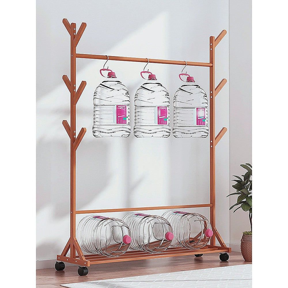 Portable Bamboo Clothes Rack - Adjustable Garment Stand with Hanging Rail for Coat, Dress & Closet Organization - Perfect for Small Spaces, Laundry Rooms & Bedroom Storage