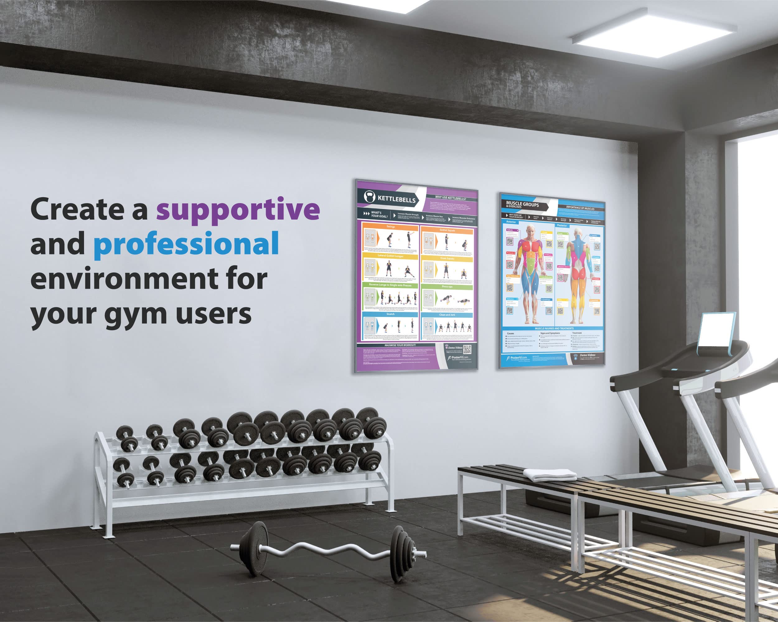 Home Gym Workout Posters - Set of 20 Laminated Exercise Charts with Muscle Group Guide (24