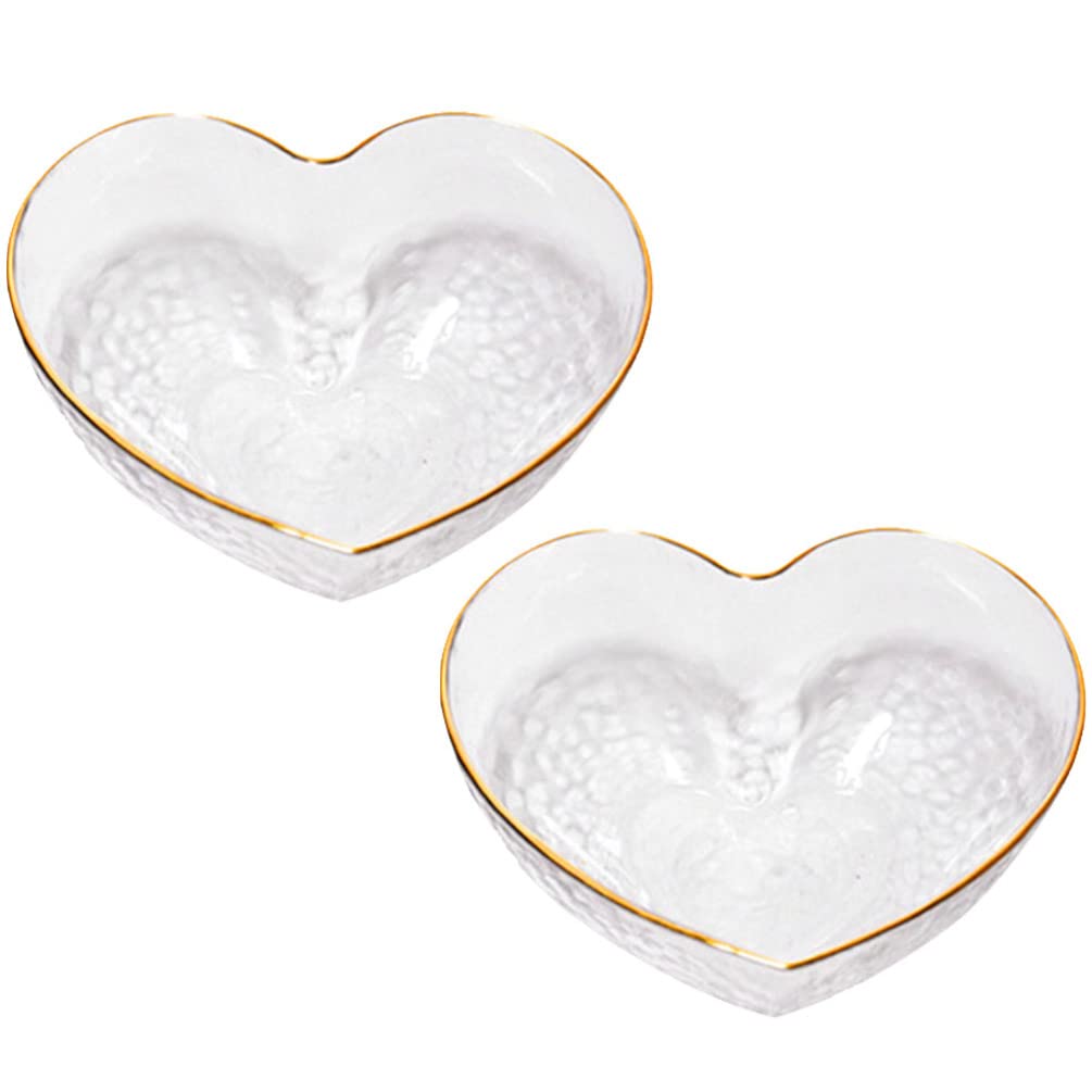 Yardwe 2-Piece Heart-Shaped Glass Bowls - Transparent Serving Dishes for Fruit Salad, Snacks, Nuts & Condiments - Perfect for Kitchen, Dining & Party Serving