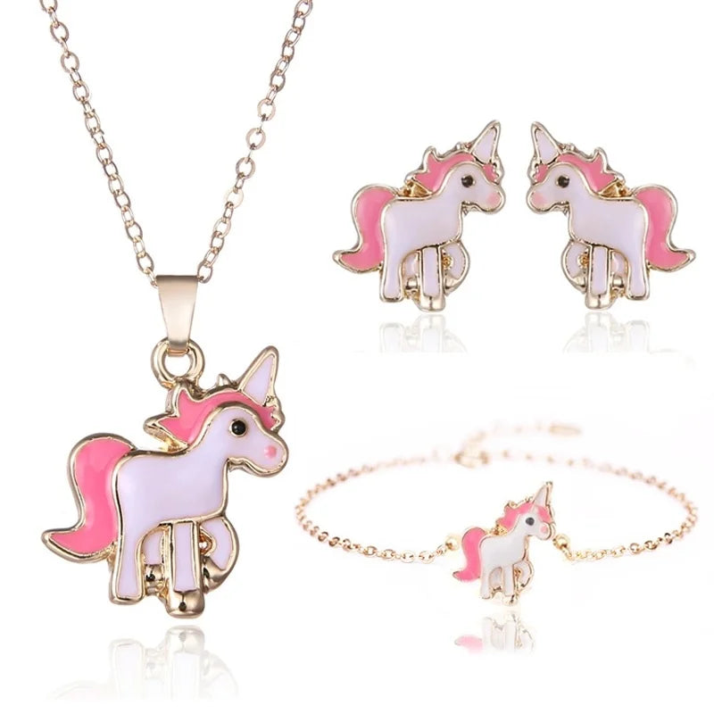 Unicorn Necklace and Earrings Set - Cute Fantasy Jewelry for Women & Girls - Perfect for Birthday Gifts, Cosplay, and Fairy-Themed Parties