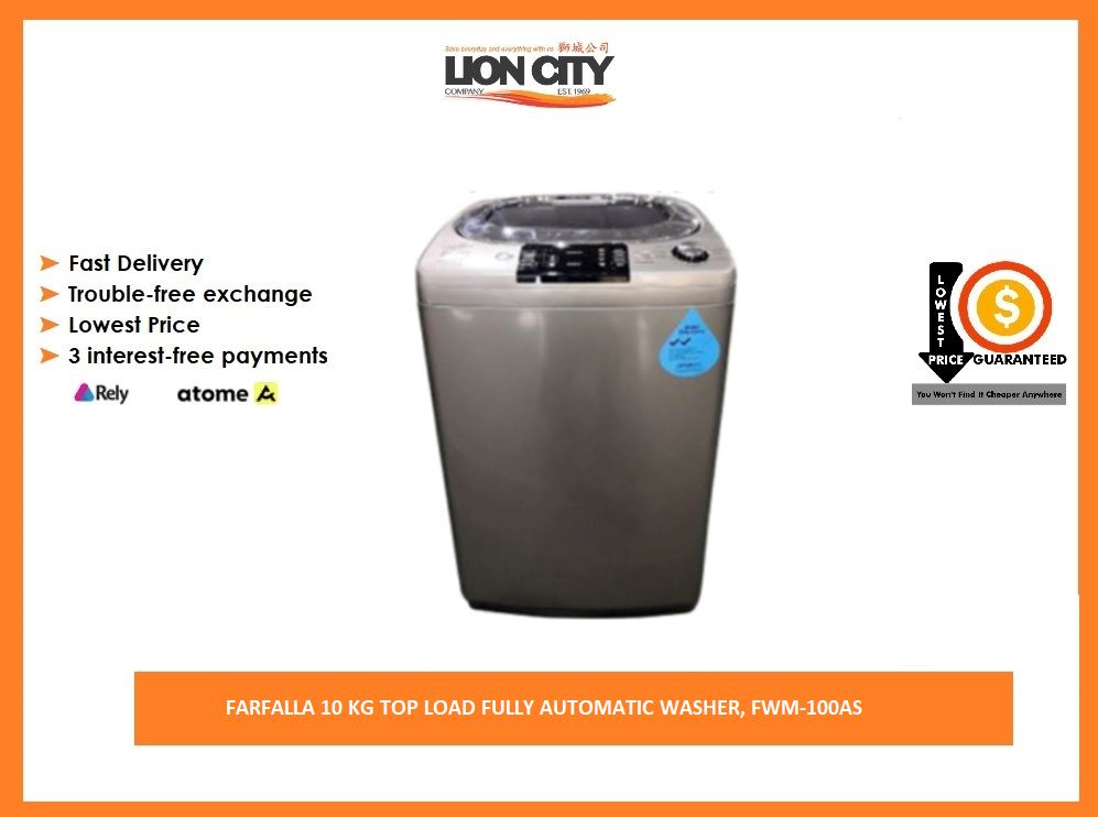 FARFALLA 10KG Top Load Fully Automatic Washing Machine FWM 100AS - Perfect for Apartments, Dorms & Small Homes - Energy Efficient Laundry Solution