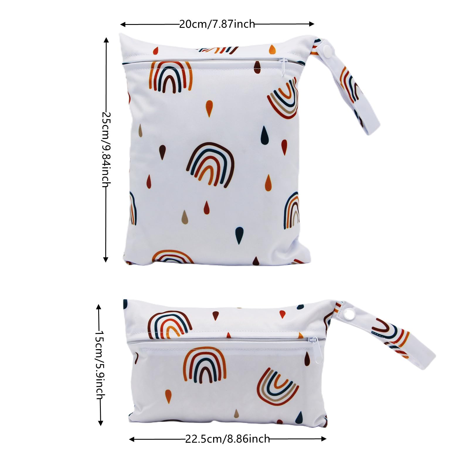 2 Pack Waterproof Reusable Wet Dry Bags for Baby Diapers & Breast Pump Parts - Cute Little Travel Organizer with Handle (7.9