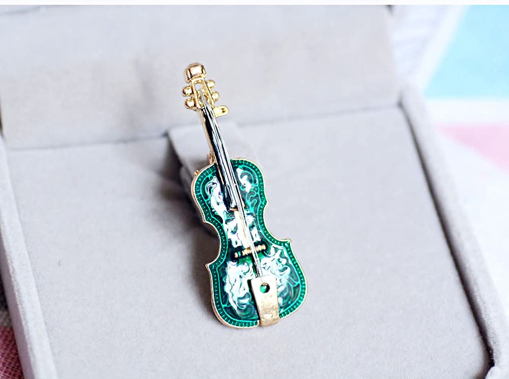 Elegant Green Mini Violin Brooch Pin for Women - Handmade Enamel Lapel Pin, Fashion Jewelry Accessory for Dresses, Weddings, Christmas & Mother's Day Gifts | Perfect for Formal Events, Parties & Special Occasions
