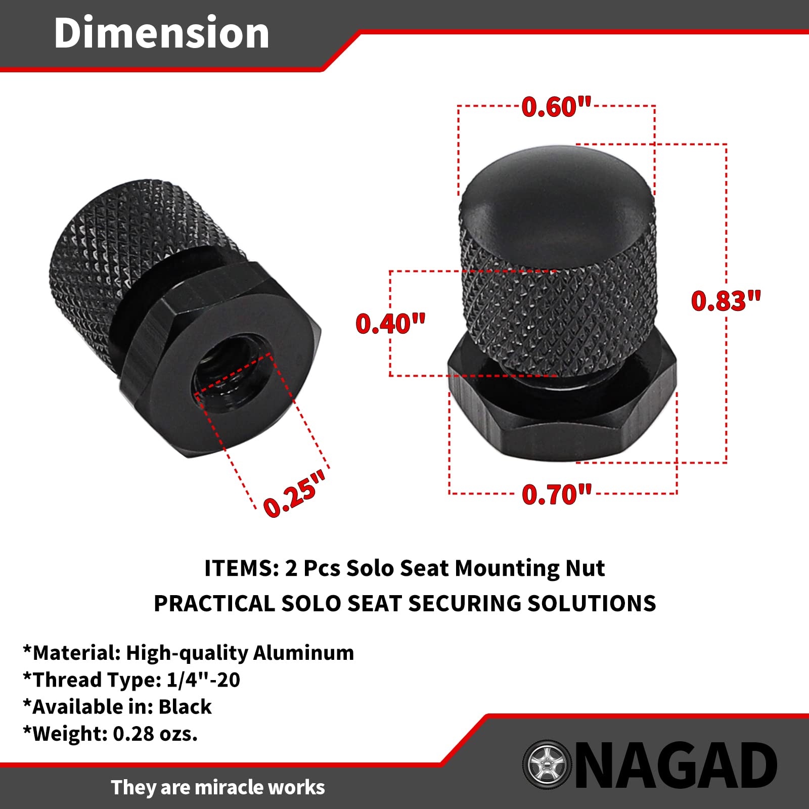 Harley Davidson Touring Softail Solo Seat Mounting Nuts - Black Seat Fastener Hardware Kit (2-Pack) - Perfect for DIY Motorcycle Seat Installation & Replacement