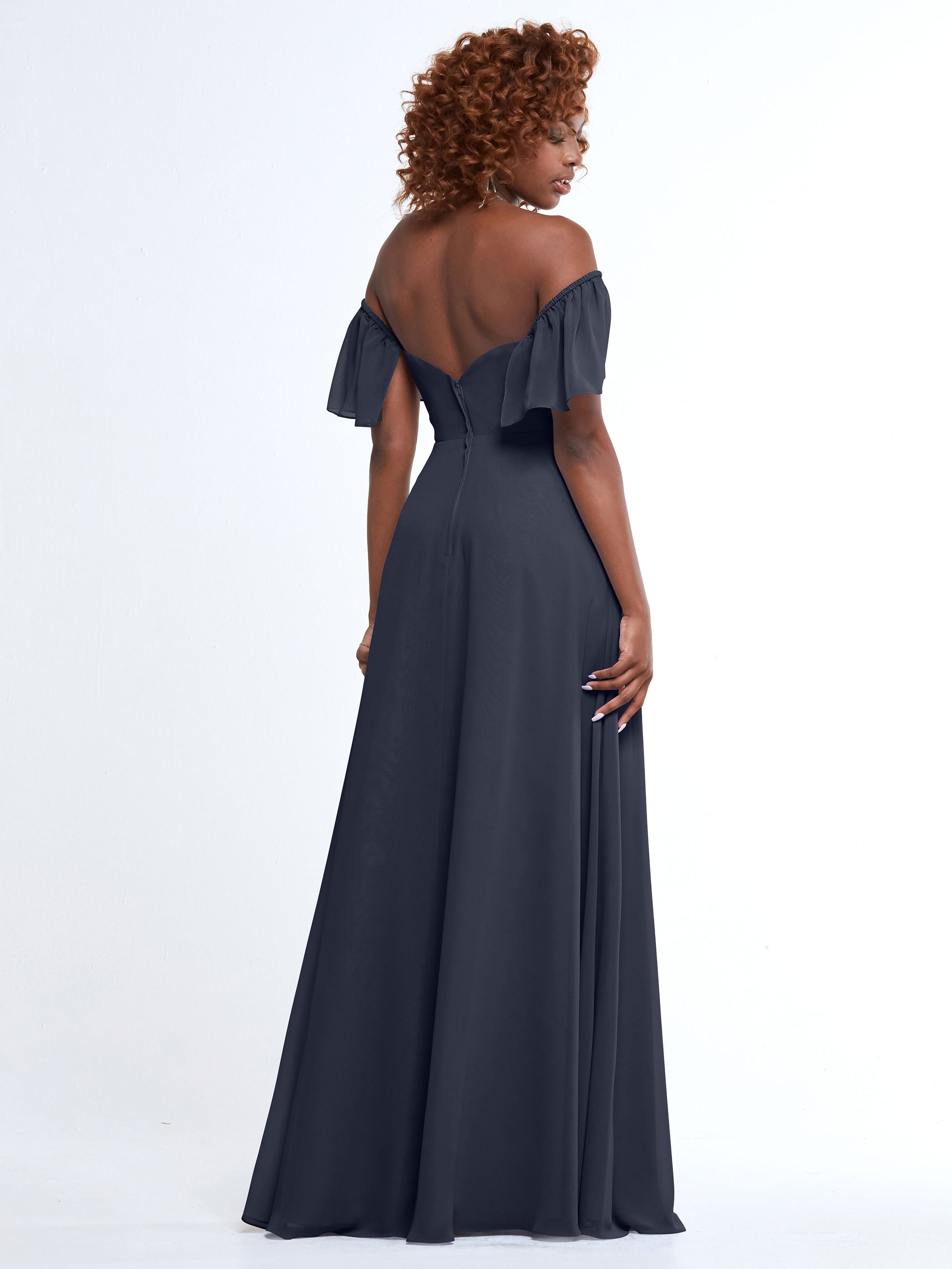 Elegant A-Line Off-The-Shoulder Chiffon Bridesmaid Dress with Pockets - 80168 | Perfect for Weddings, Formal Events & Special Occasions