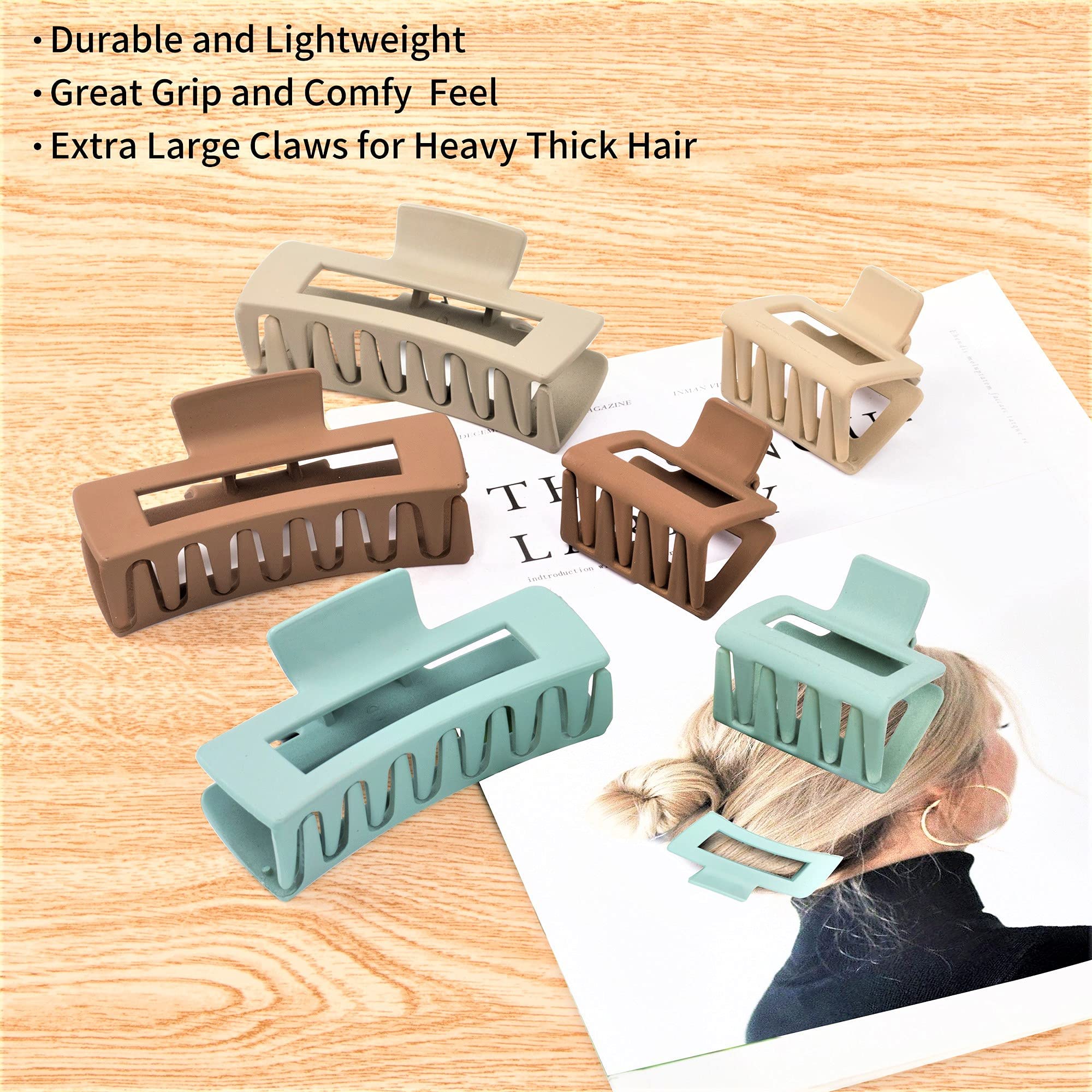 79Style Hair Clips for Women & Girls - 6Pcs Large & Medium Square & Banana Claw Clips for Thick Hair - Strong Hold Hair Styling Accessories - Ocean Blue - Perfect for School, Work, Parties & Everyday Use