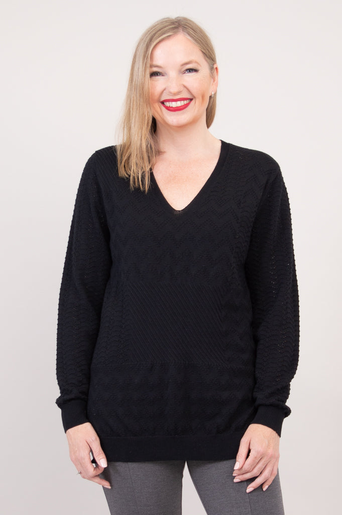 Greta Sweater Women's Black Cotton Knit Pullover - Cozy Casual Wear for Fall & Winter