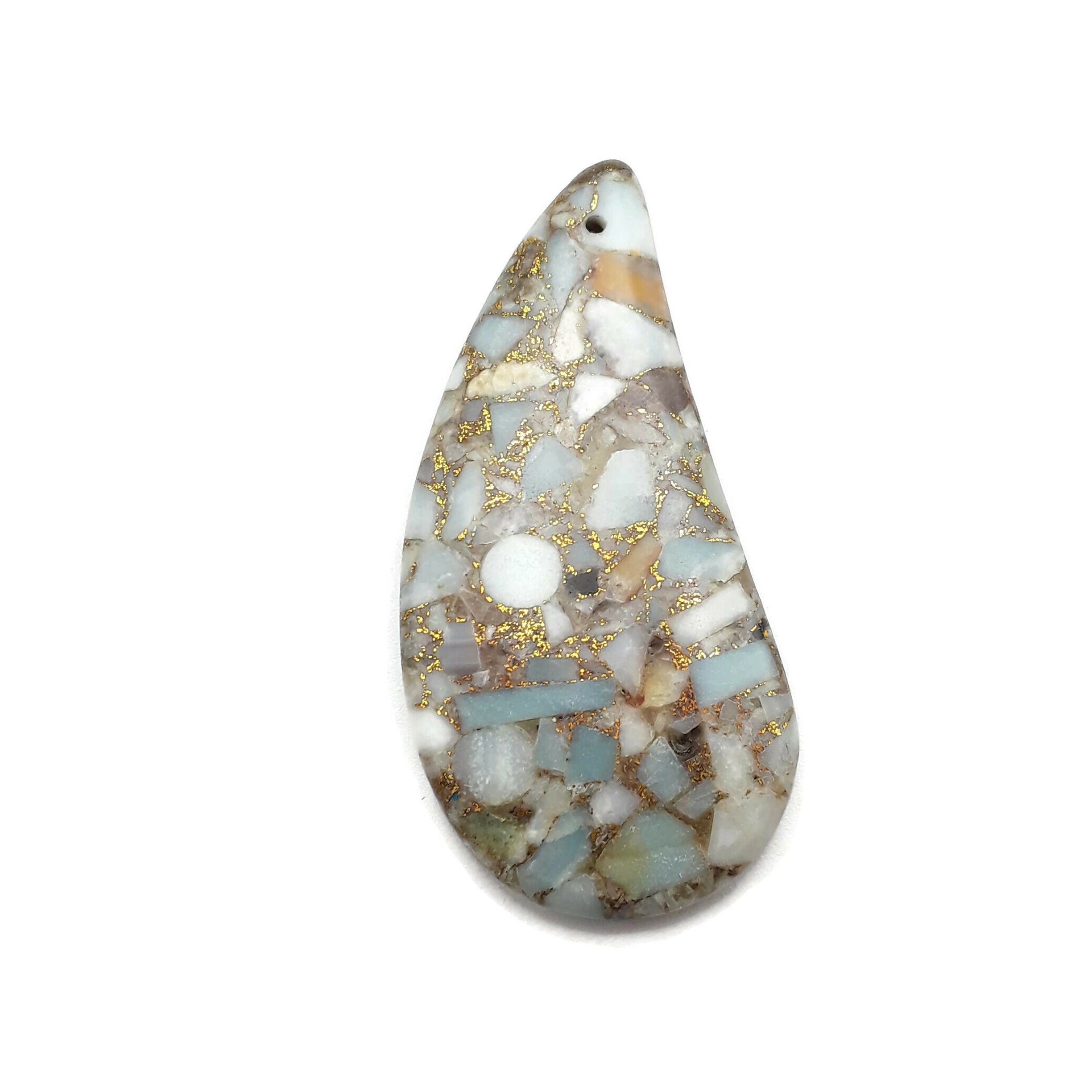 Amazonite with Gold Matrix Pendant - 35x75mm Curved Drop Shape Jewelry - Handmade Gemstone Necklace for Women - Perfect for Boho Style, Gift Giving & Spiritual Healing