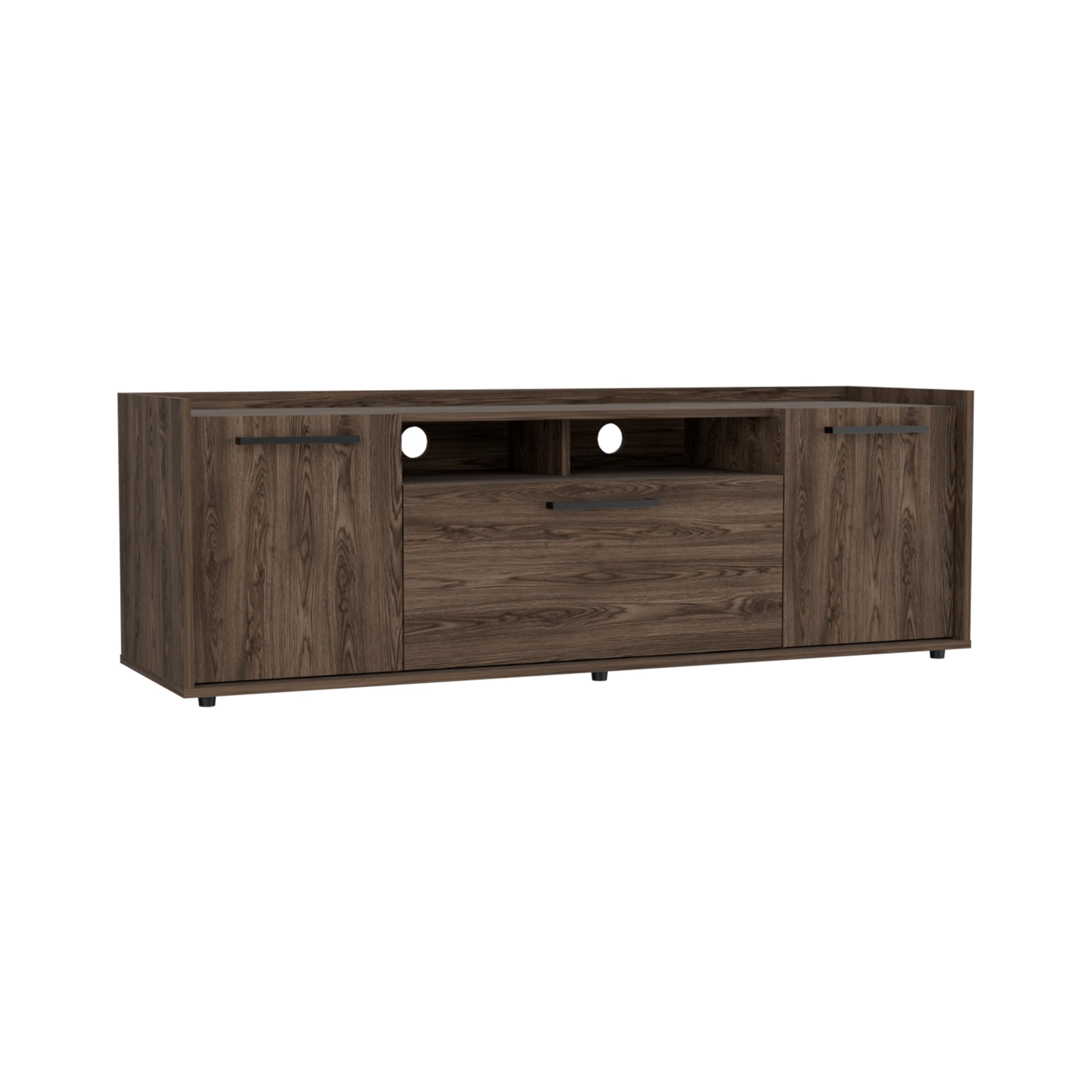 Tuhome Lyon TV Stand for TVs up to 55 Inches with One Cabinet and Double Doors in Dark Walnut - Perfect for Living Room, Bedroom, or Home Theater Setup