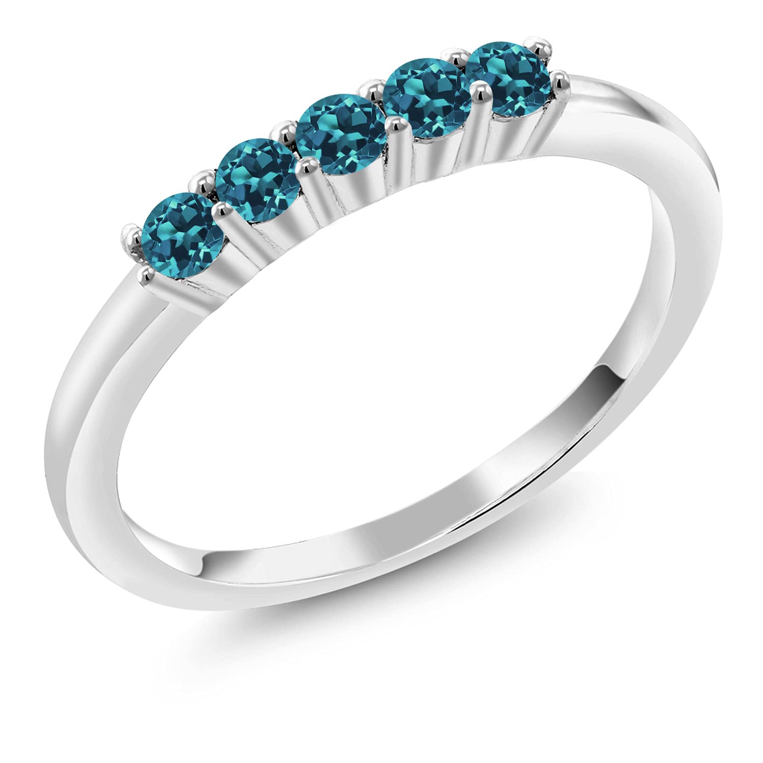 0.65 Ct Round London Blue Topaz 10K White Gold Wedding Band Ring - 5 Stone Gemstone Jewelry for Women, Anniversary Gift, Bridal Set, Engagement Ring Alternative