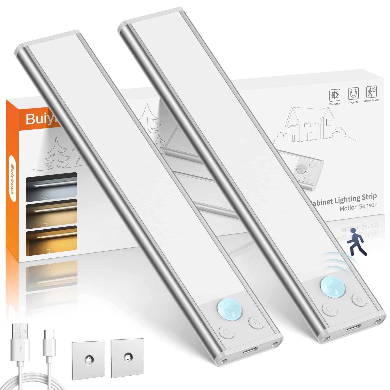 68-LED Rechargeable Under Cabinet Lighting with Motion Sensor - 3 Color Magnetic Dimmable Closet Lights - Wireless Battery Operated Night Lights for Kitchen, Stair, Bedroom, Hallway & Closet - Perfect for Dark Spaces and Energy Saving Home Lighting