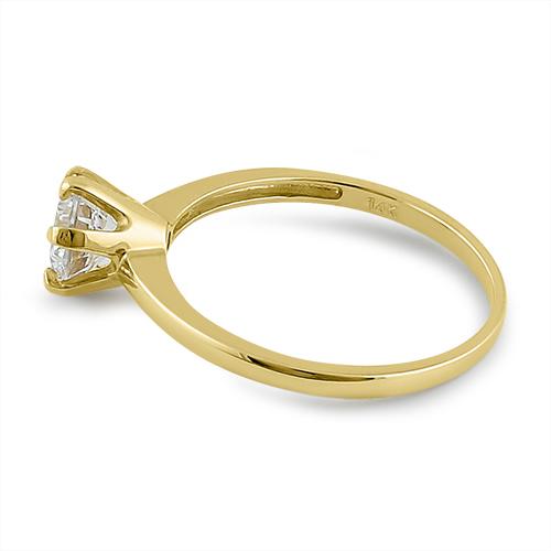 14K Yellow Gold Round 6mm Cubic Zirconia (CZ) Ring for Women - Elegant Clear Stone Engagement, Wedding, Anniversary Jewelry Gift