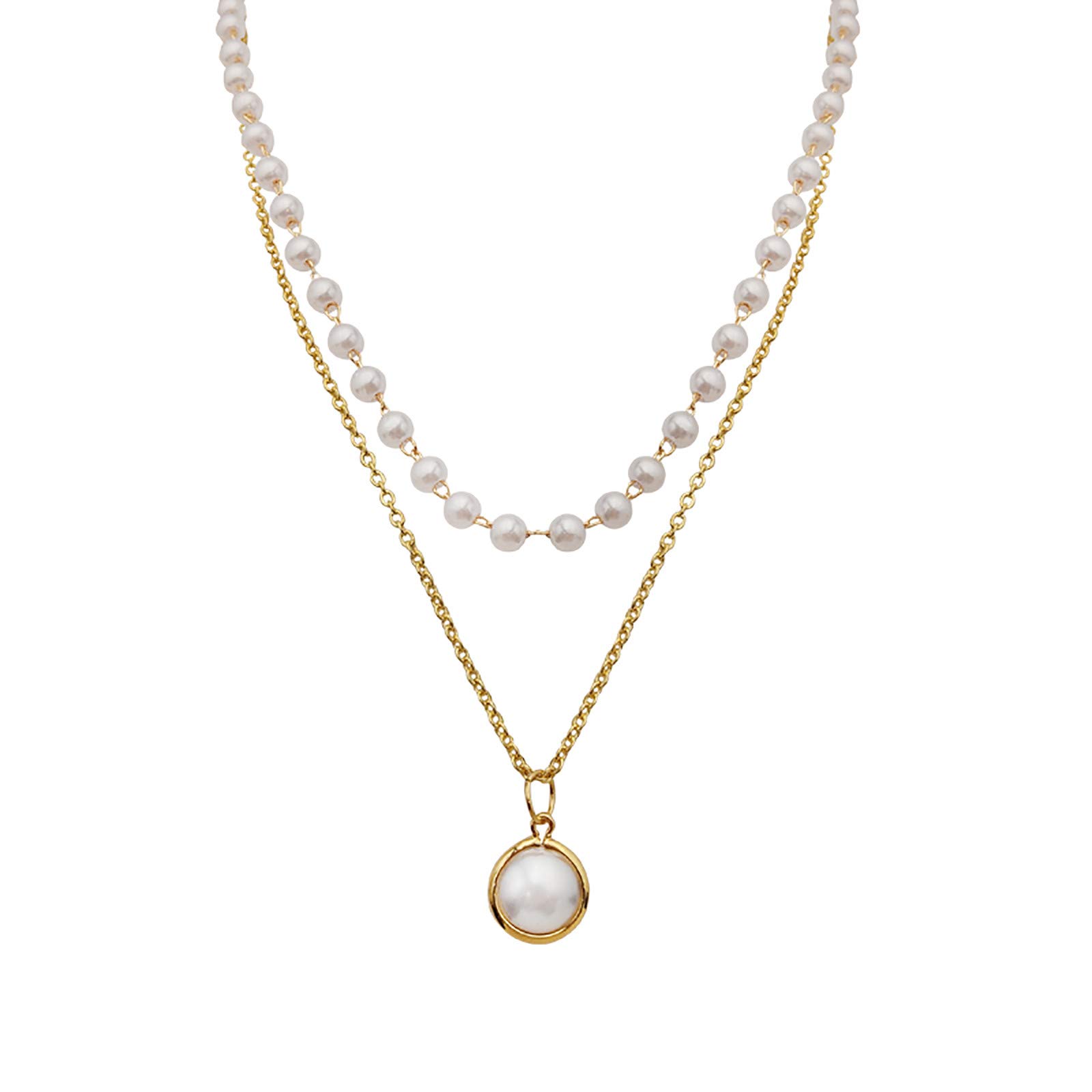 Elegant Double Pearl Pendant Necklace for Women - 14K Gold Plated Clavicle Chain Choker Jewelry Gift | Perfect for Weddings, Anniversaries & Special Occasions