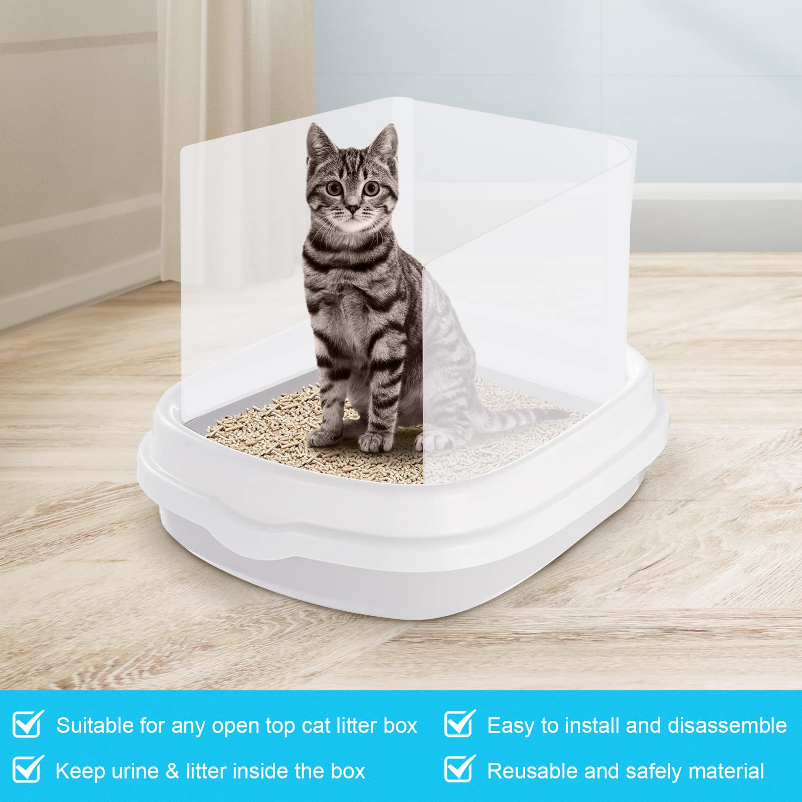 3 Pack Cat Litter Box Splash Guards - High Sided Reusable Pee Shields for Open Top Litter Pans, Anti-Splash Litter Box Accessories for Cleaner Floors (Litter Box Not Included) - Perfect for Small Spaces & Multi-Cat Homes