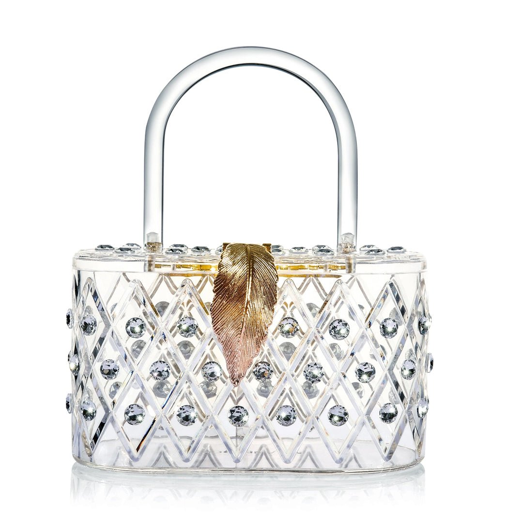 Milanblocks Vintage 1950s Clear Crystal Acrylic Box Clutch Handbag for Women - Elegant Evening Purse for Prom, Wedding & Special Occasions