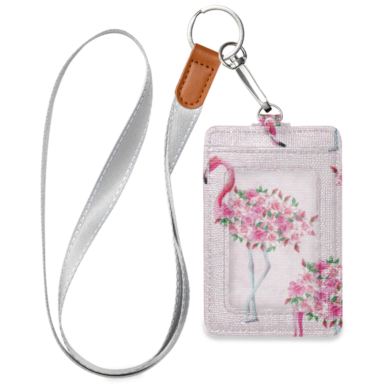 Pink Flamingo Watercolor ID Badge Holder with Lanyard - Office & School Use